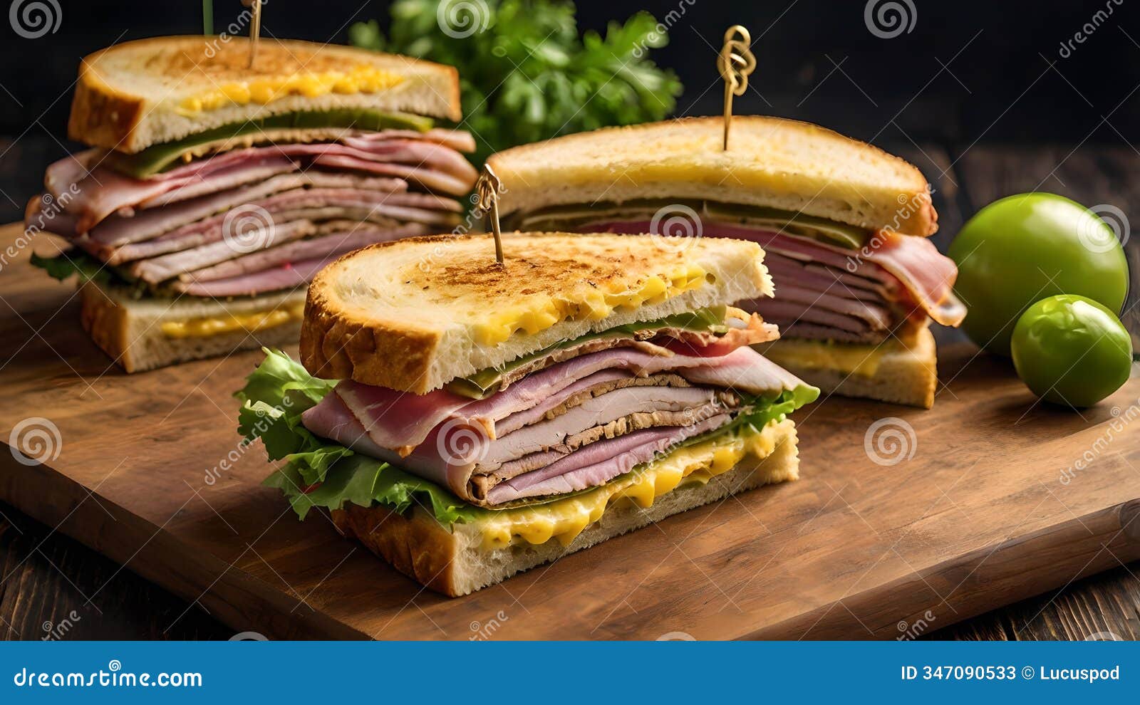 delicious cuban sandwiches on rustic wooden board