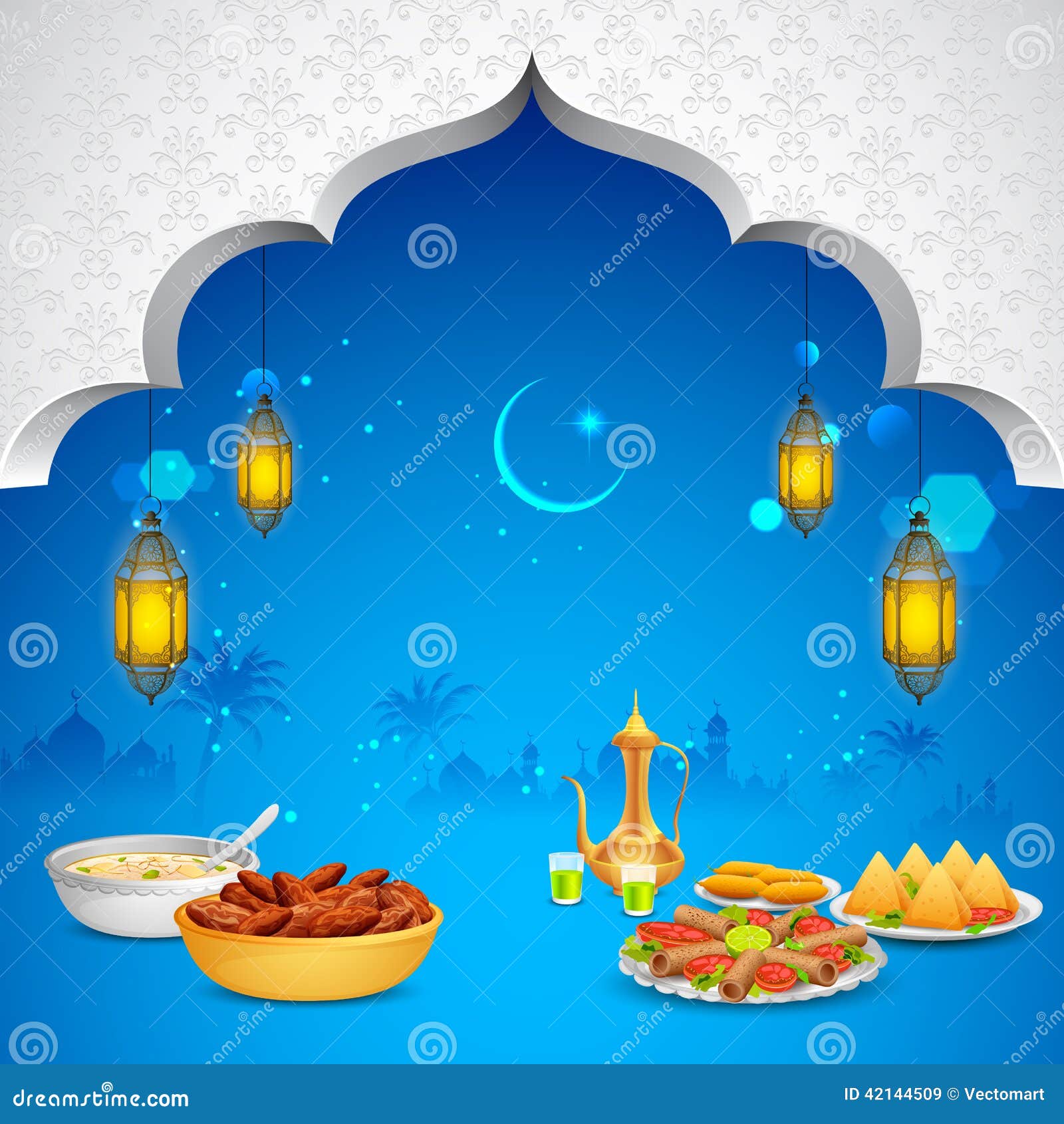 Delicious Dishes For Iftar Party Stock Vector - Image 
