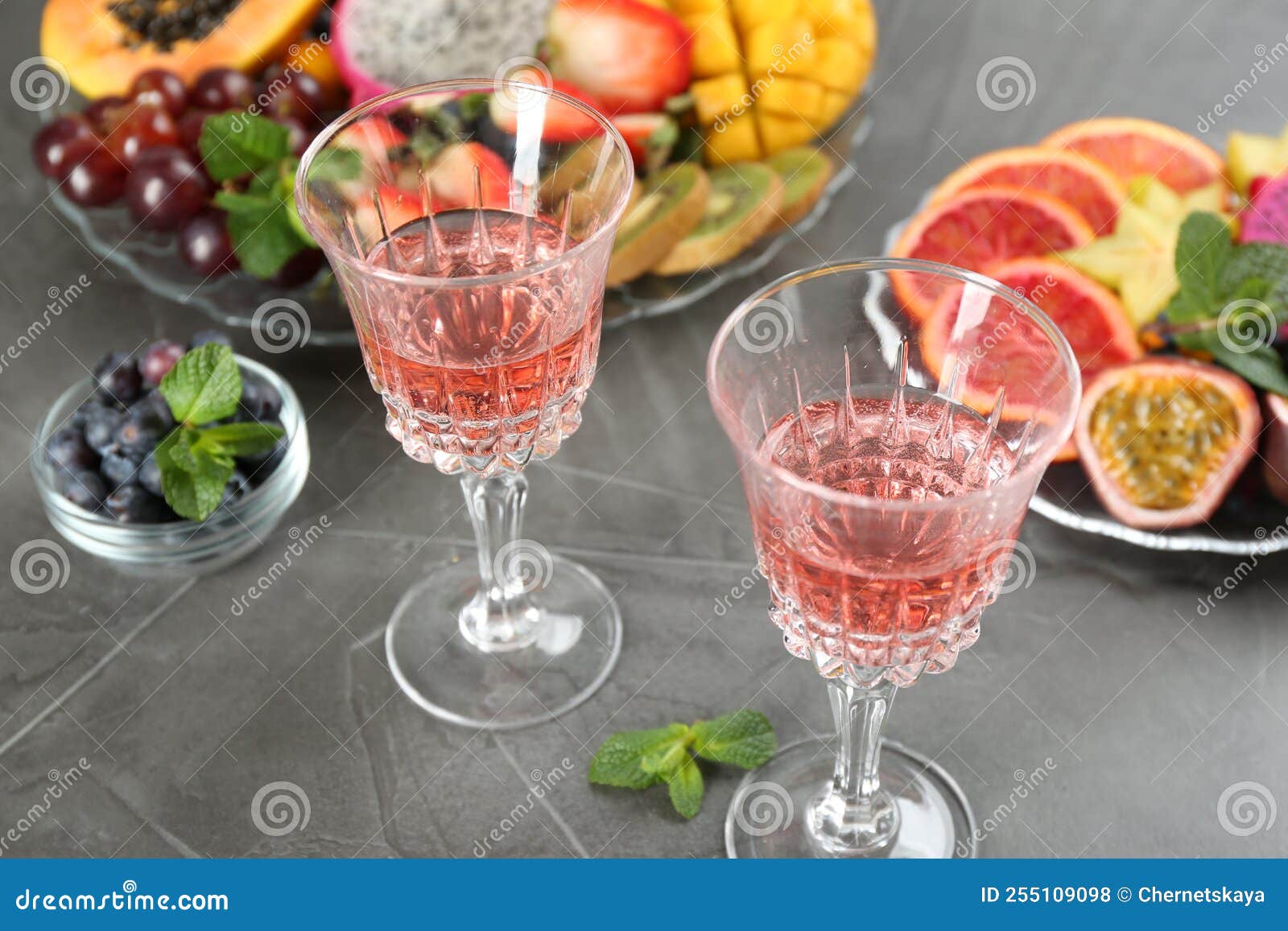 Delicious Exotic Fruits and Wine on Table Stock Photo Image of pink