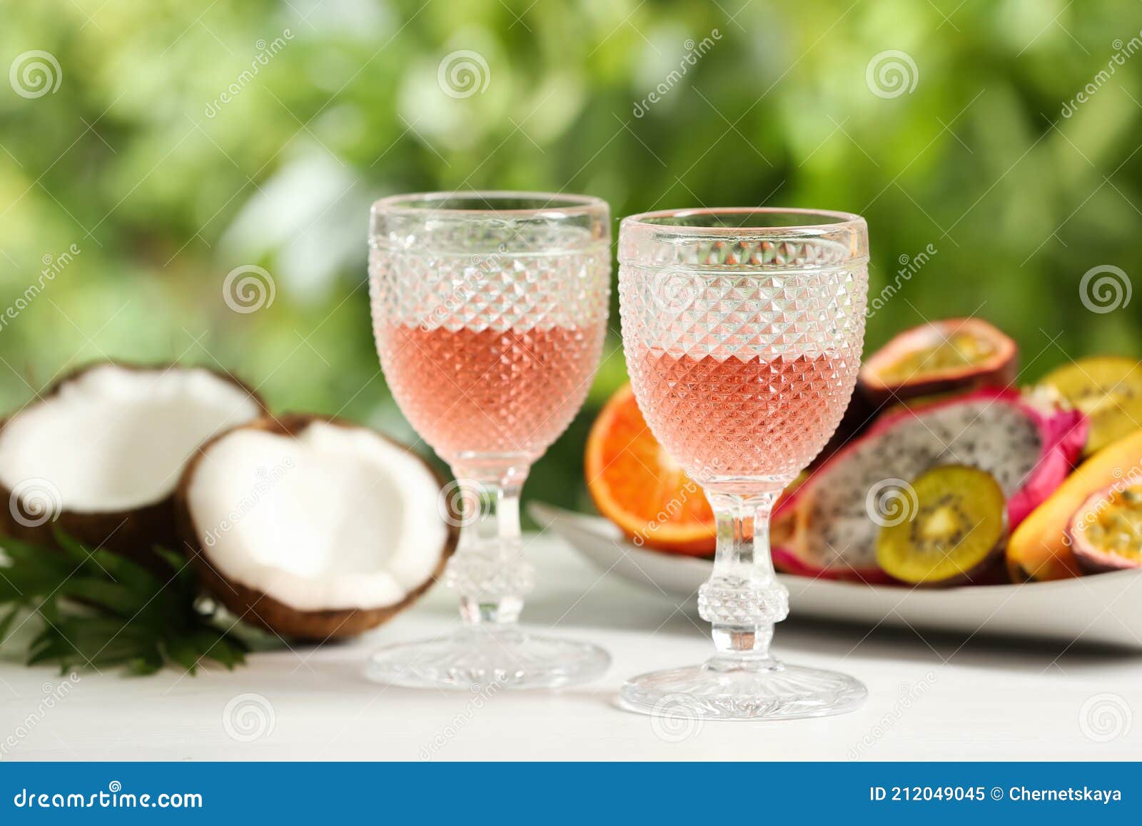 Delicious Exotic Fruits and Wine on White Table Stock Image Image of
