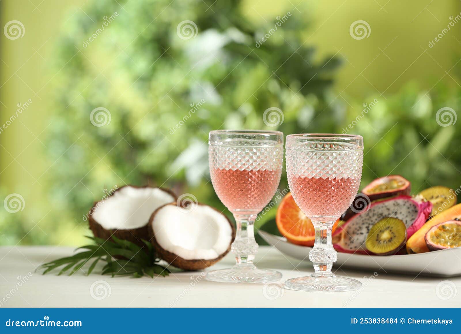 Delicious Exotic Fruits and Wine on White Table Stock Photo Image of