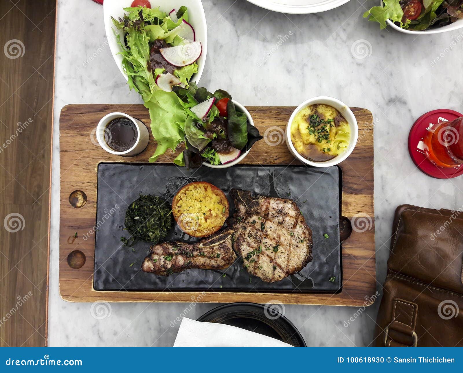 Delicious Food Steak.Serve Dishes on Special Plates. Stock Photo