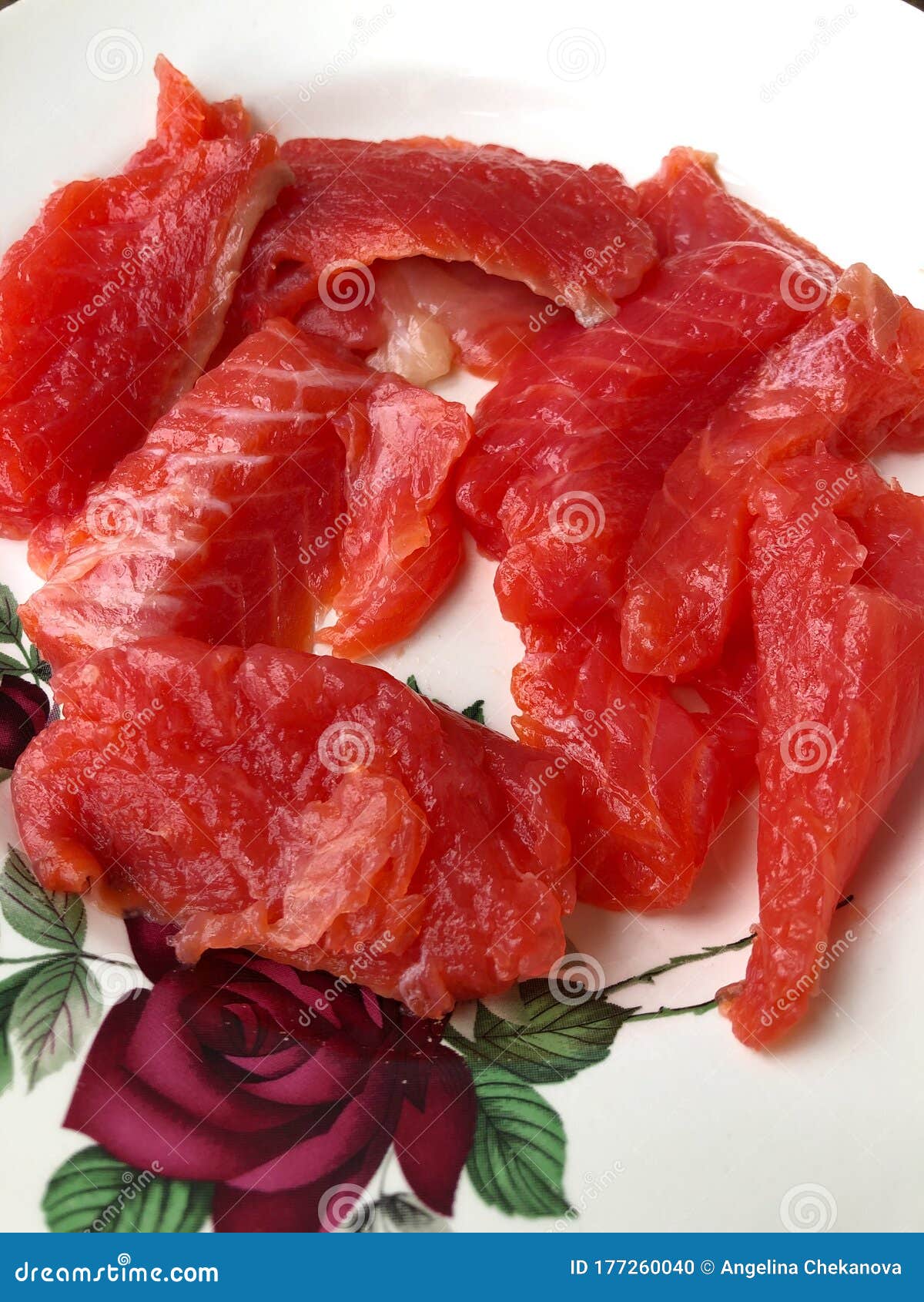 Delicious Fresh Salmon on a Plate Macro Stock Photo Image of