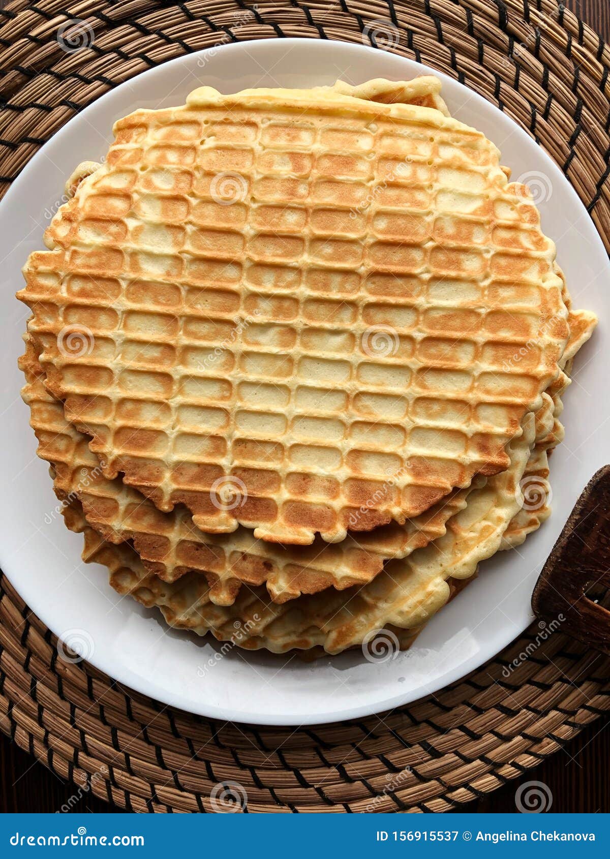 Delicious Fresh Waffles for Breakfast on the Table Stock Image Image