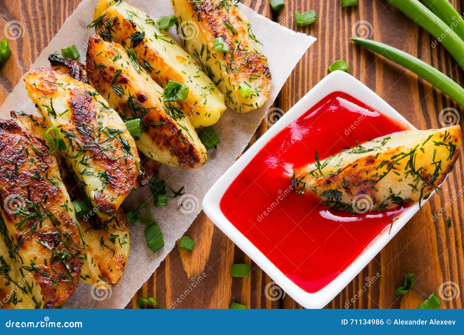 Delicious Fried Potatoes with Ketchup Stock Photo Image of herbs