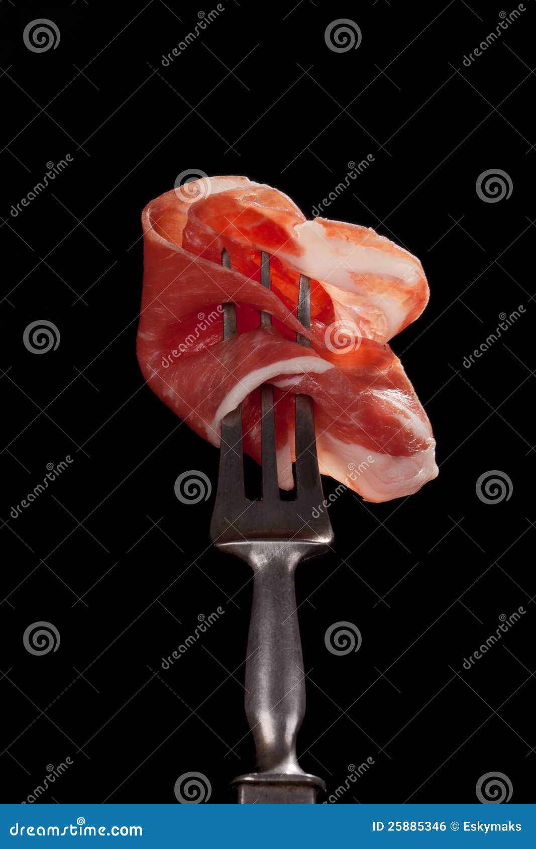 Delicious Ham Slice On Old Fork. Stock Photo Image of luxurious
