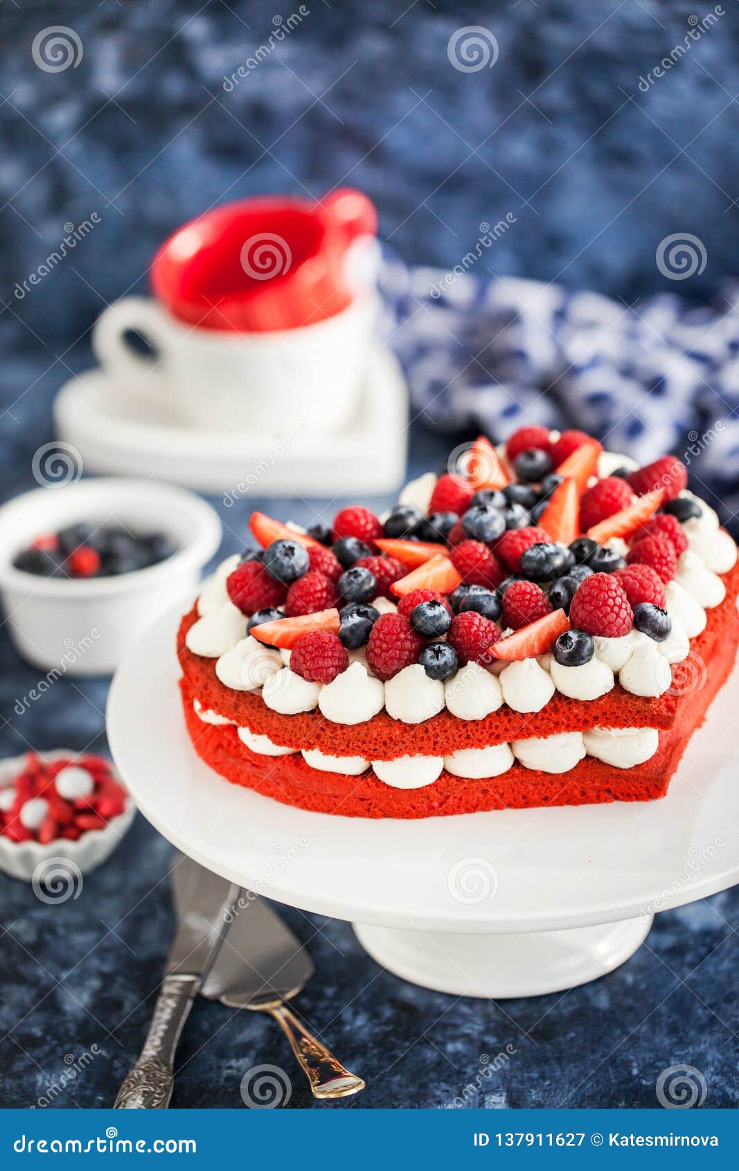 Delicious Homemade Heart Shaped Red Velvet Cake Decorated Stock Image ...