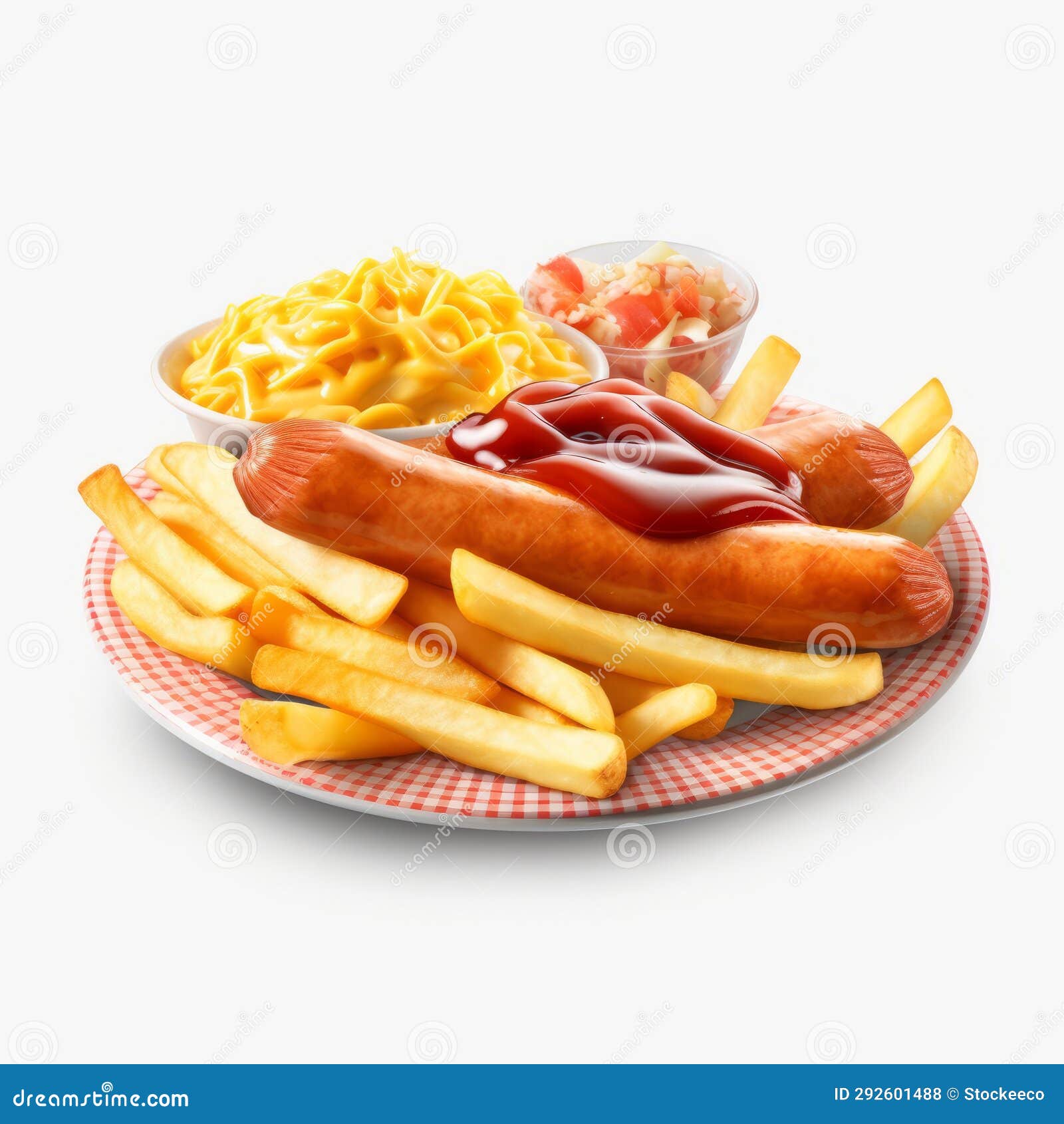 delicious hot dog and fries - free photorealistic rendering