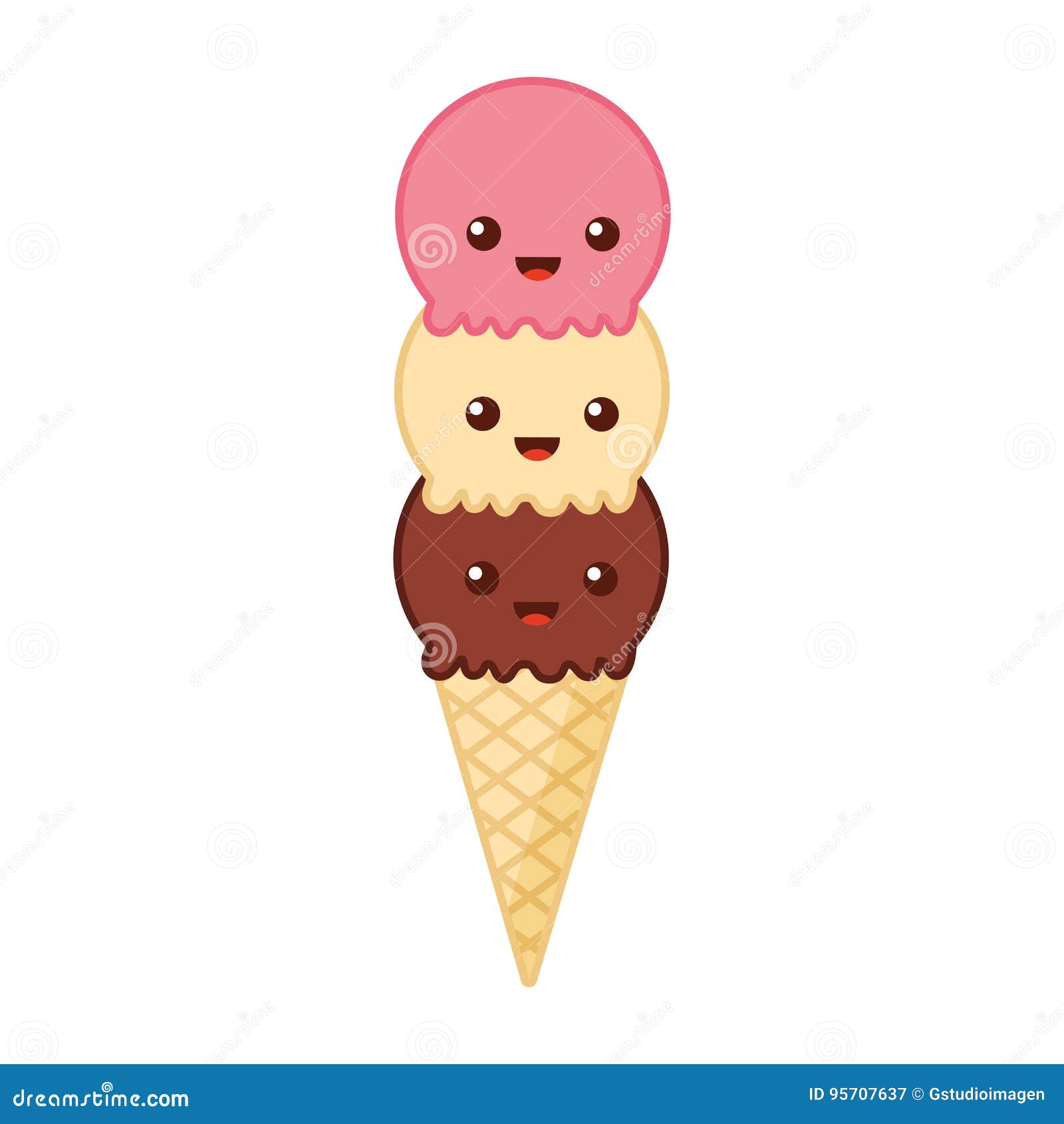 Delicious Ice Cream Cone Kawaii Character Stock Vector