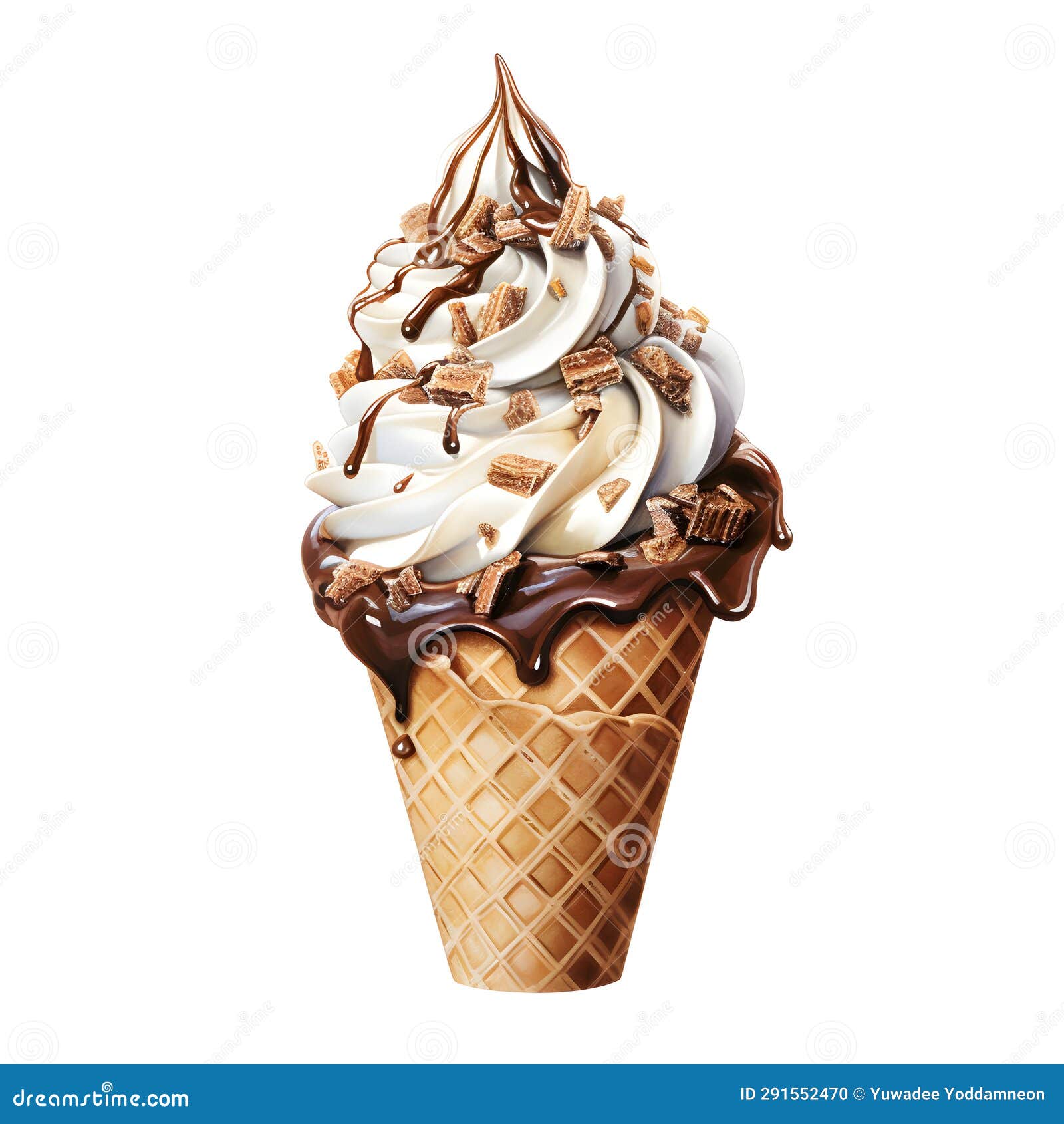 Delicious Ice Cream on White Background, Watercolor Style Stock