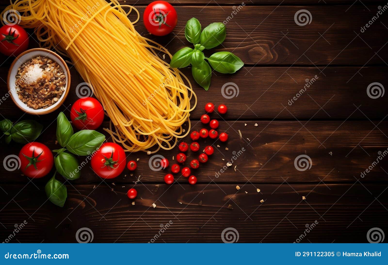 Delicious Italian Spaghetti Pasta Ingredients. Generative Ai Stock
