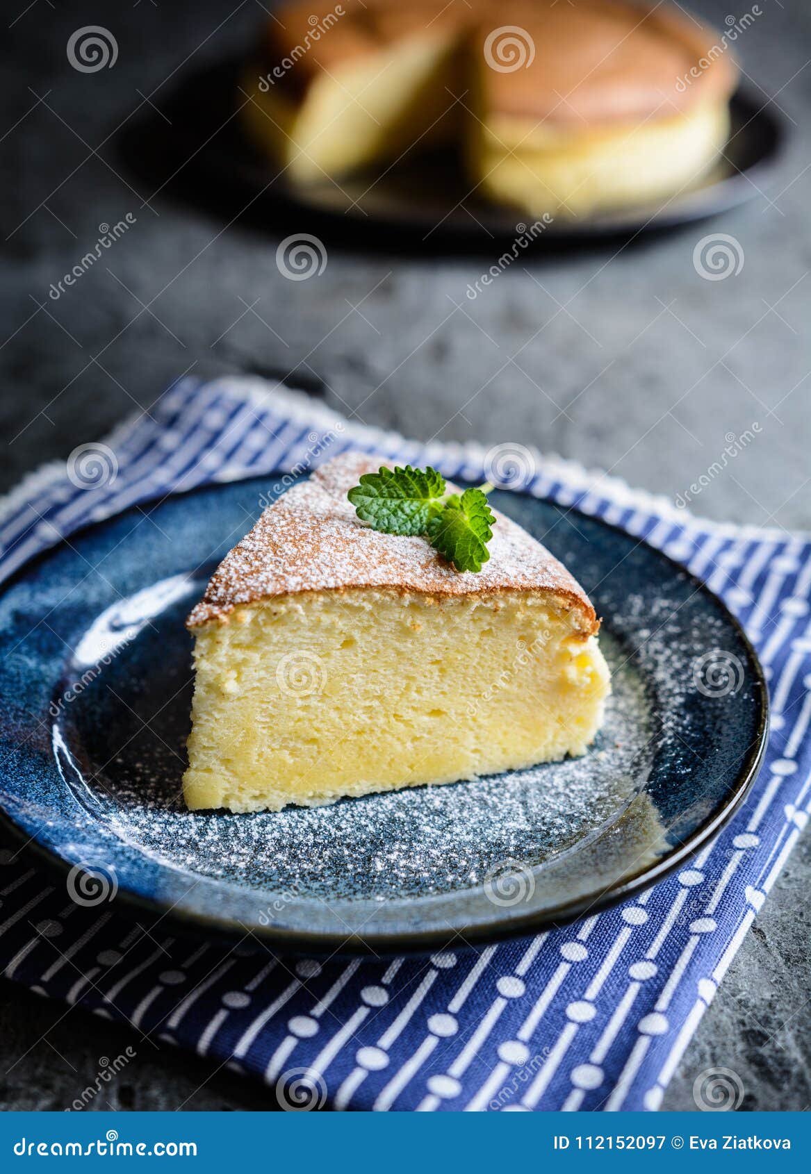 Delicious Japanese Cheesecake with Powdered Sugar Icing Stock Image