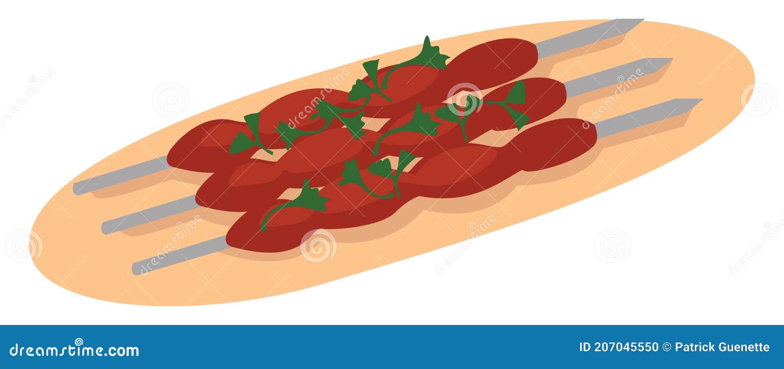 Delicious Kebab With Tomato Sauce. Vector Sketch Illustration Of Doner