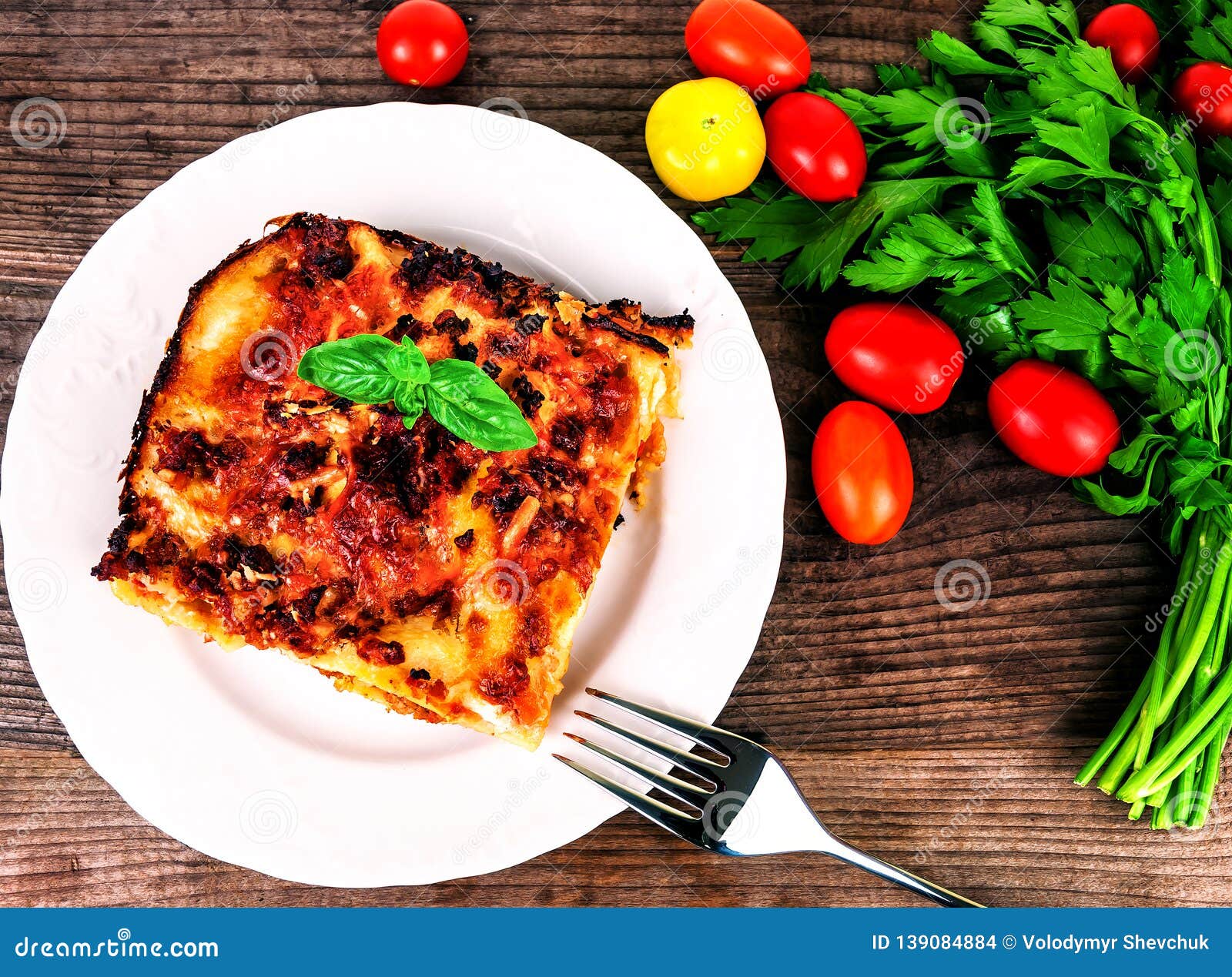 Delicious Lasagna on White Plate Stock Photo - Image of meal, herb ...