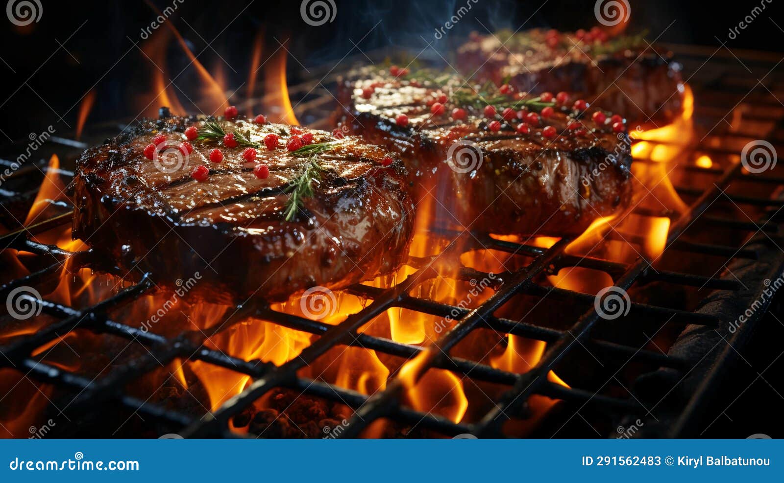 Delicious Meat Fried Steaks on the Grill Cooked Stock Image Image of