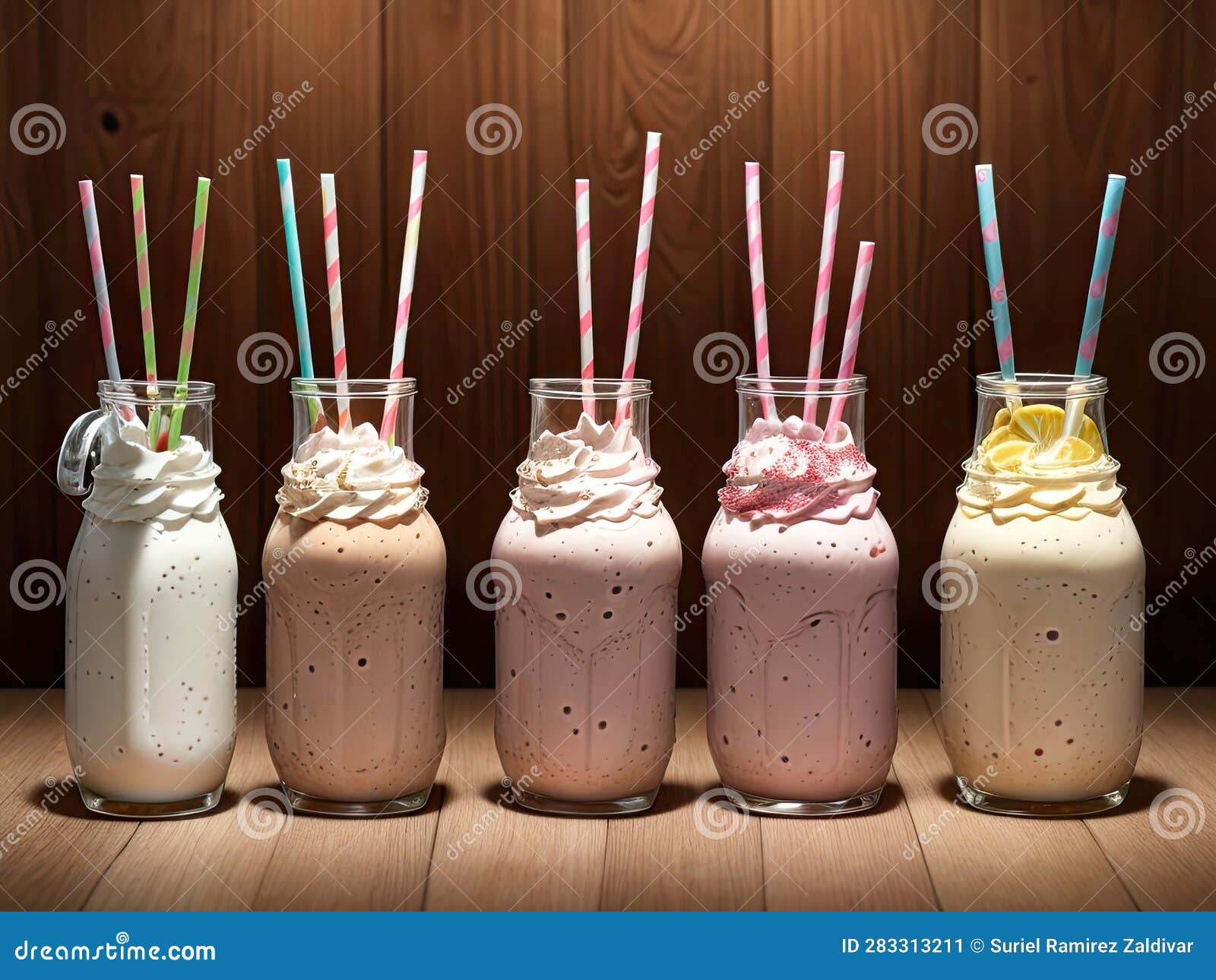 Delicious Milkshakes Of Different Flavors On A Table RoyaltyFree Stock