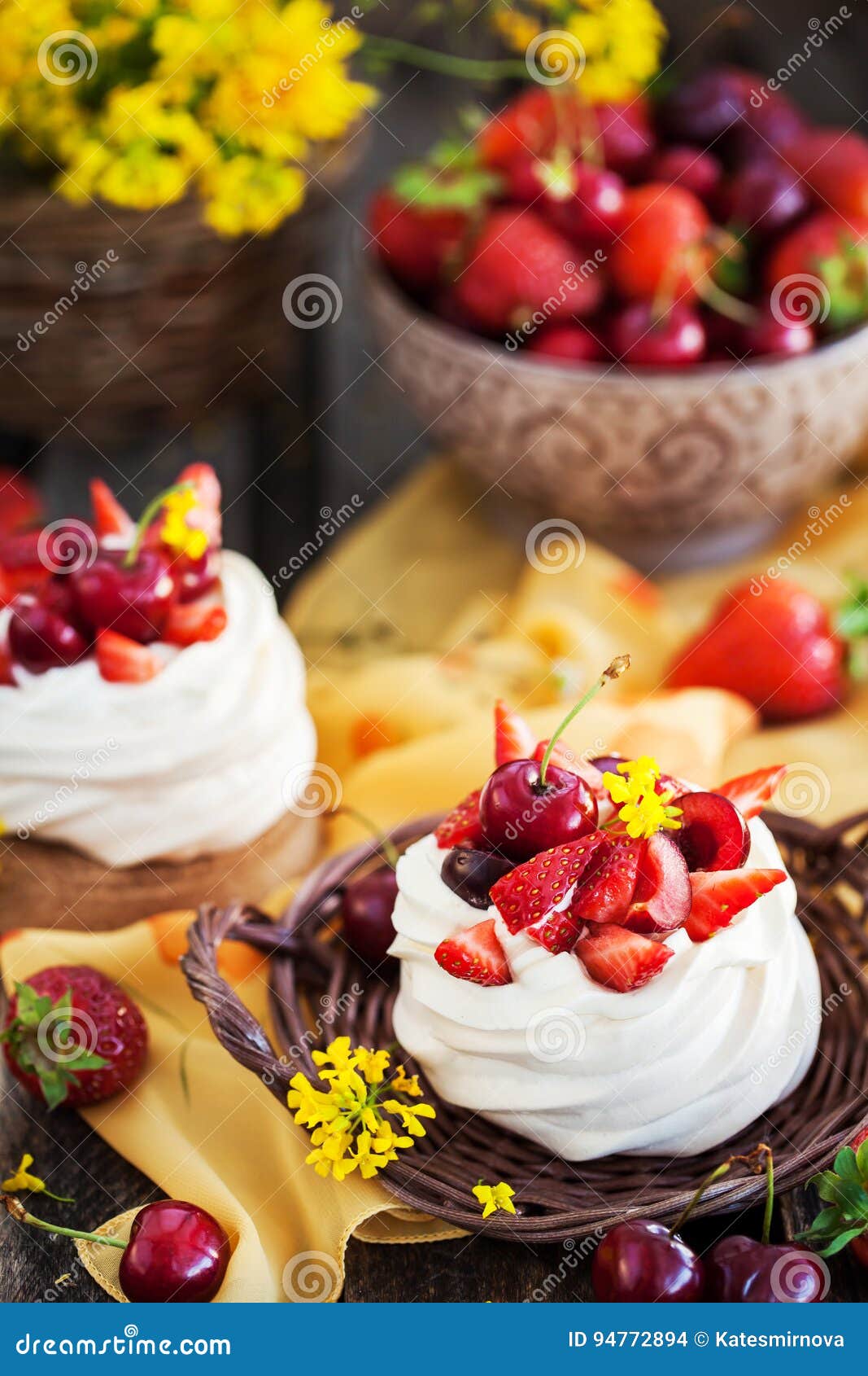 Delicious Mini Pavlova Meringue Cake Decorated With Fresh ...