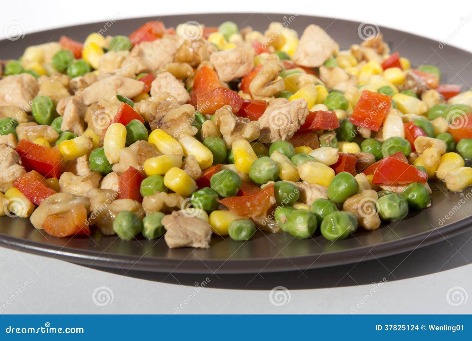 Delicious Mixed Vegetables and Chicken Stock Photo Image of walnuts