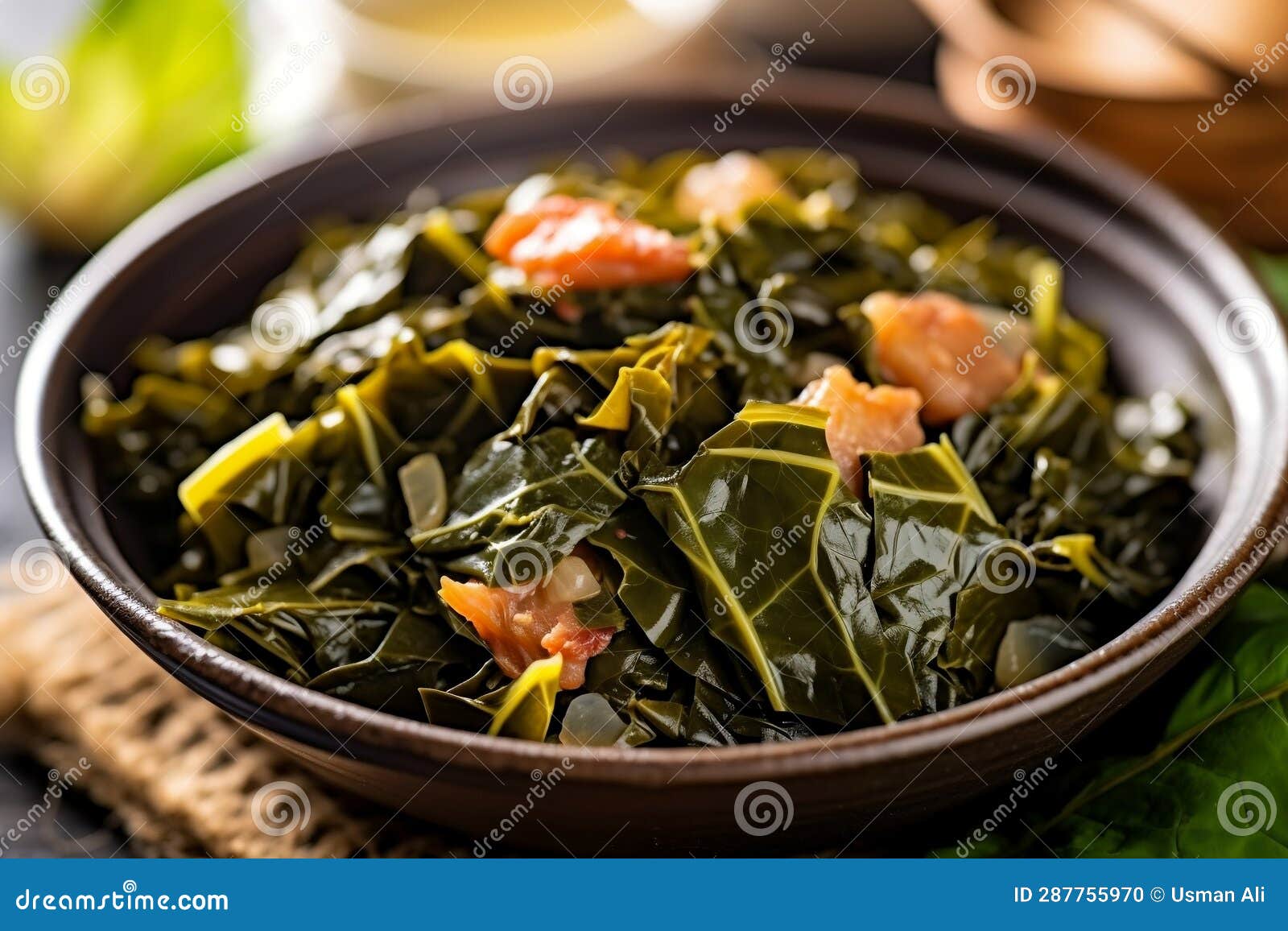 Delicious PanFried Collard Greens Meal. AI Stock Photo Image of