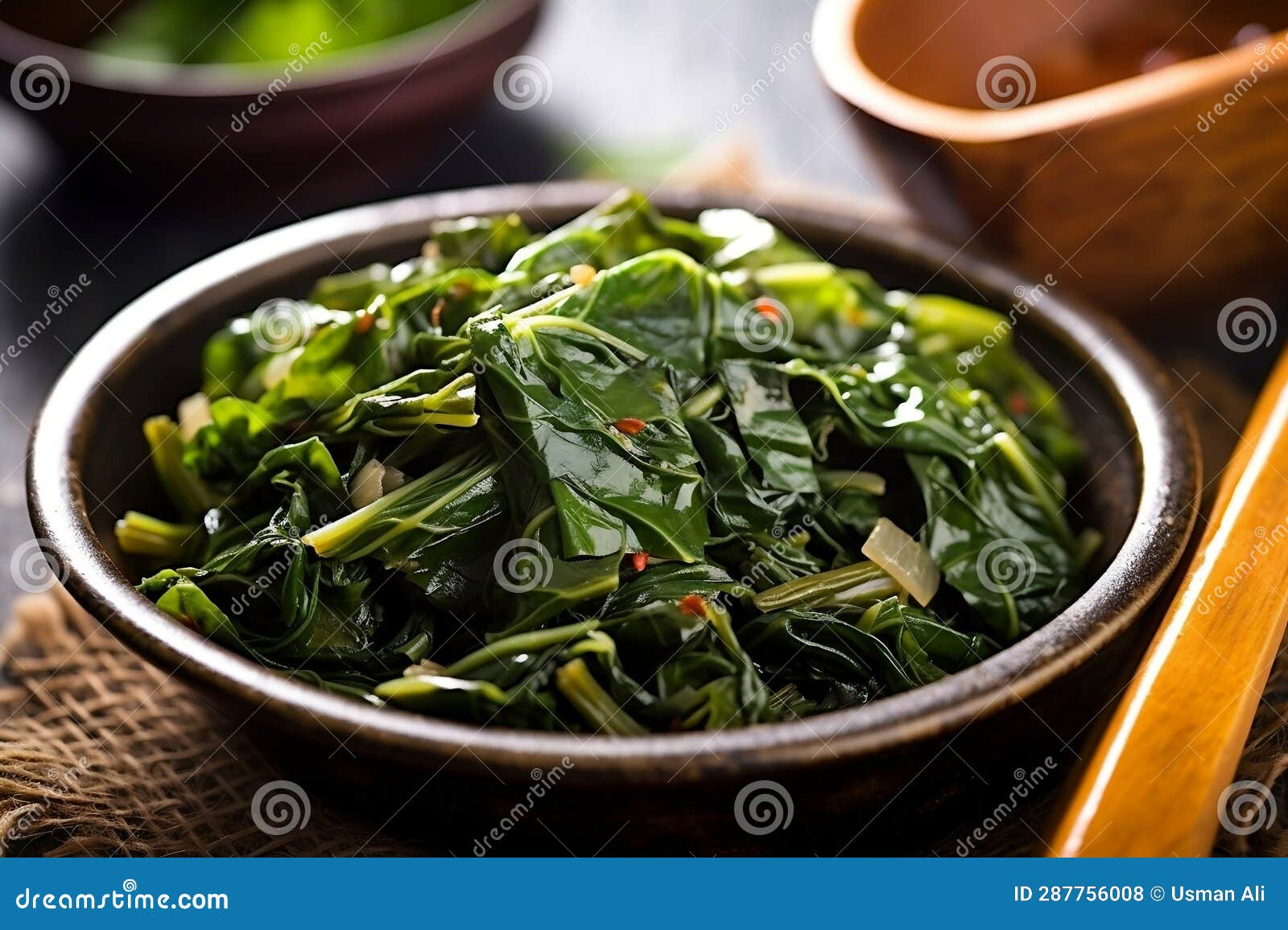 Delicious PanFried Collard Greens Meal. AI Stock Photo Image of