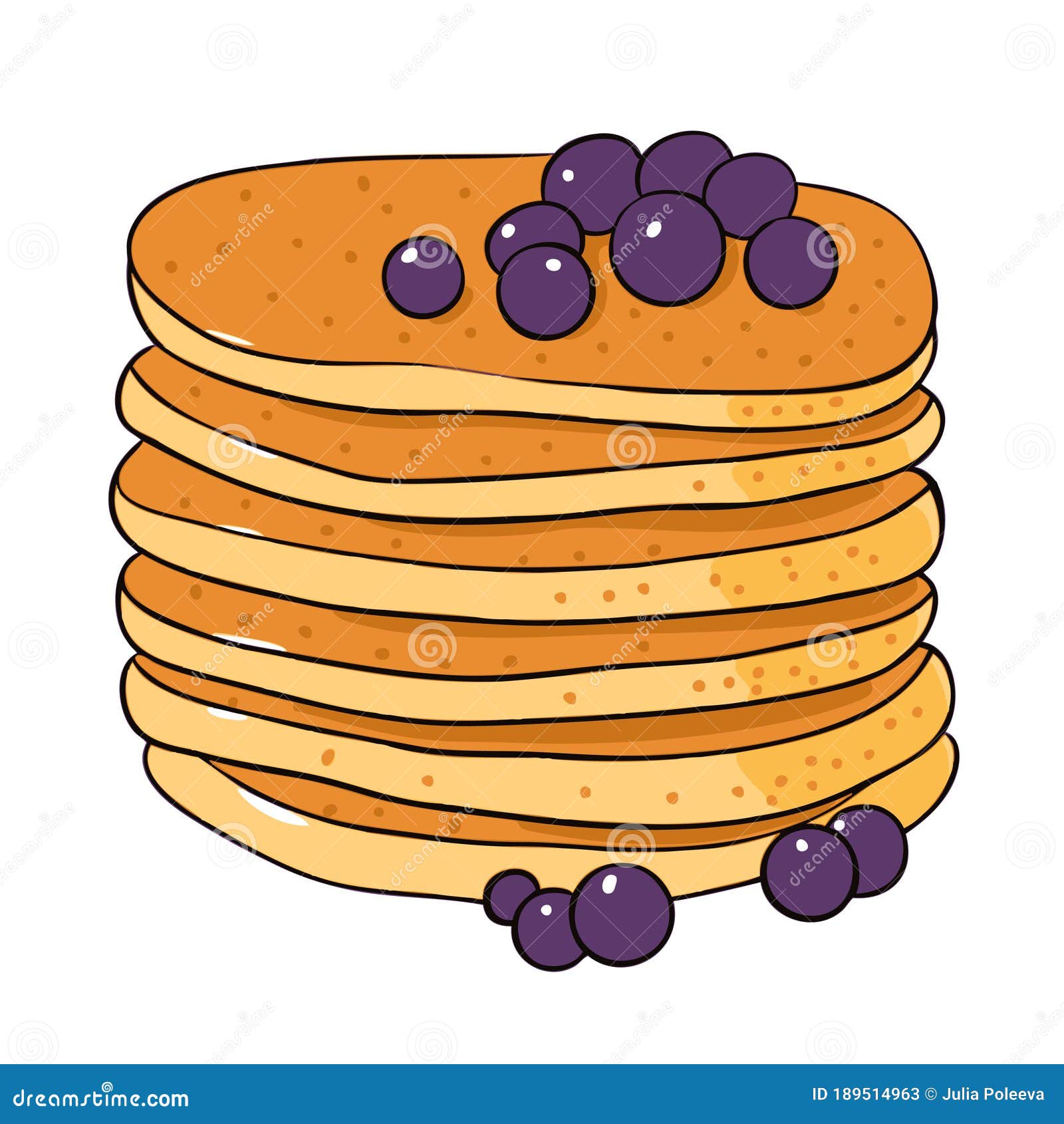 Delicious Pancake with Blueberry. Vector Illustration Isolated on White Background Stock Vector