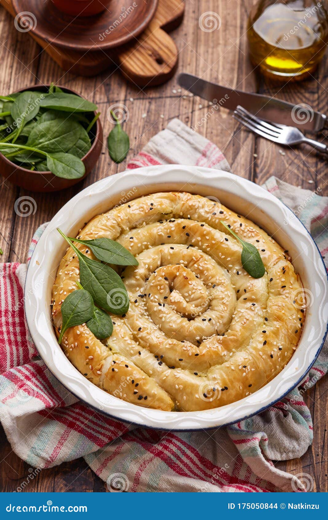 Delicious Pie with Spinach and Feta Cheese, Made from Filo Pastry