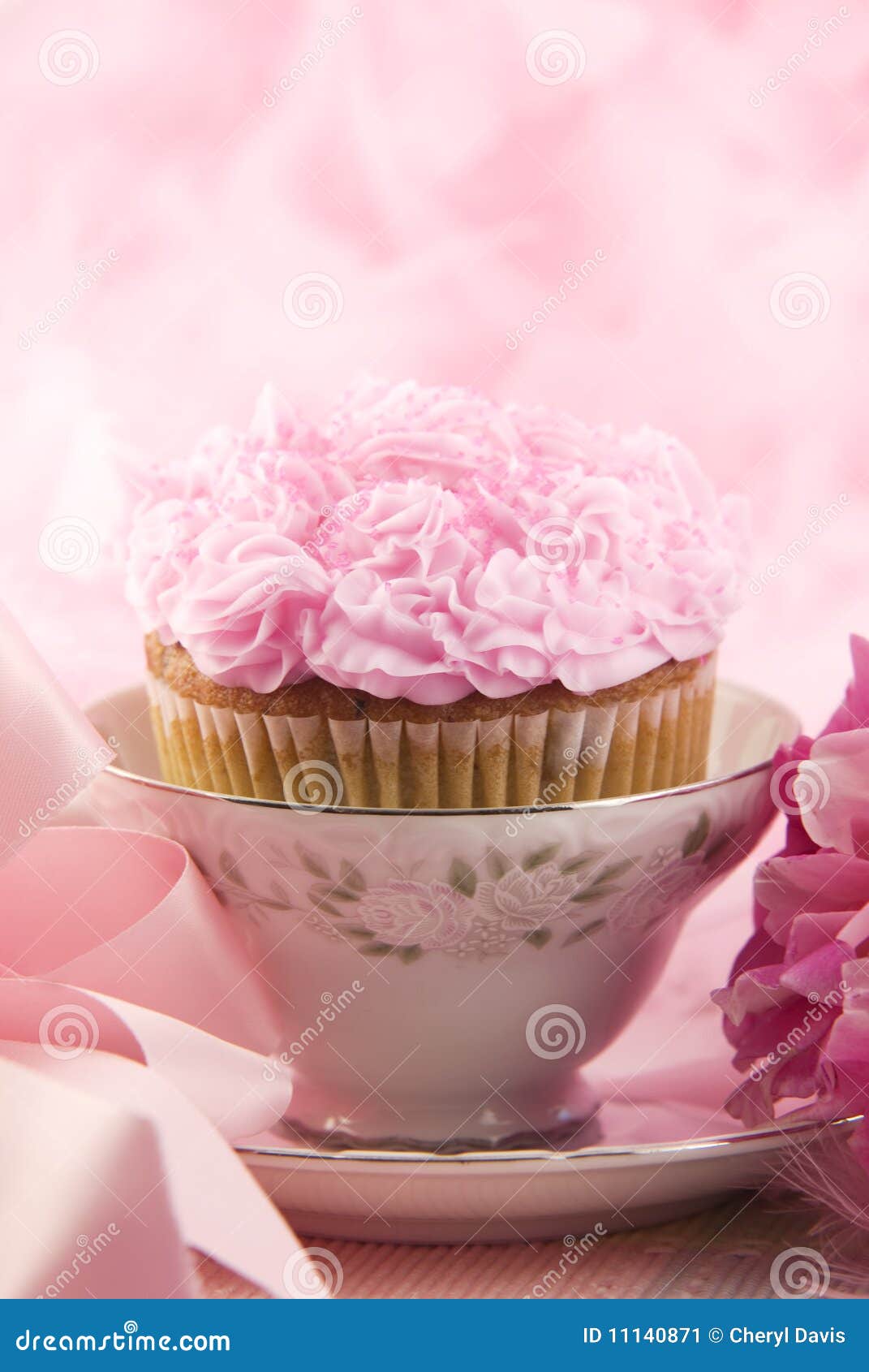 Delicious Pink Cupcake in a Teacup Stock Image Image of full, eating