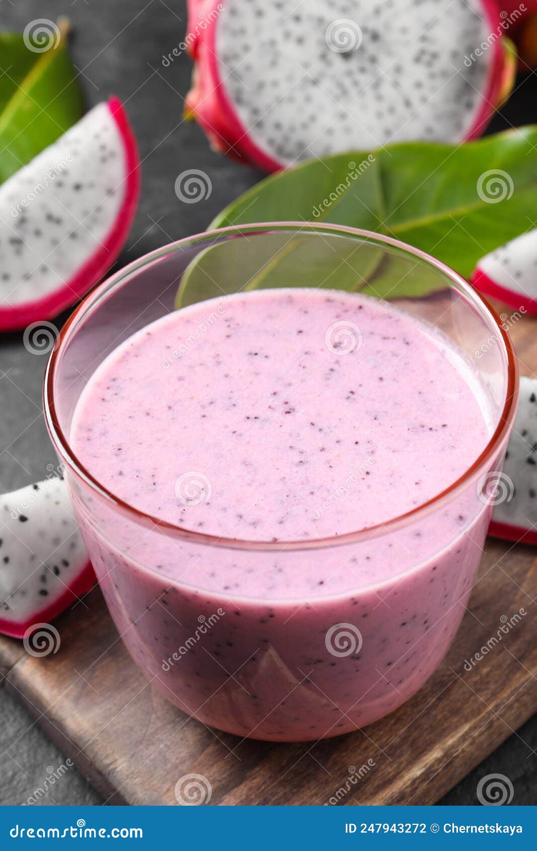 Delicious Pitahaya Smoothie and Fresh Fruits on Black Table, Closeup ...