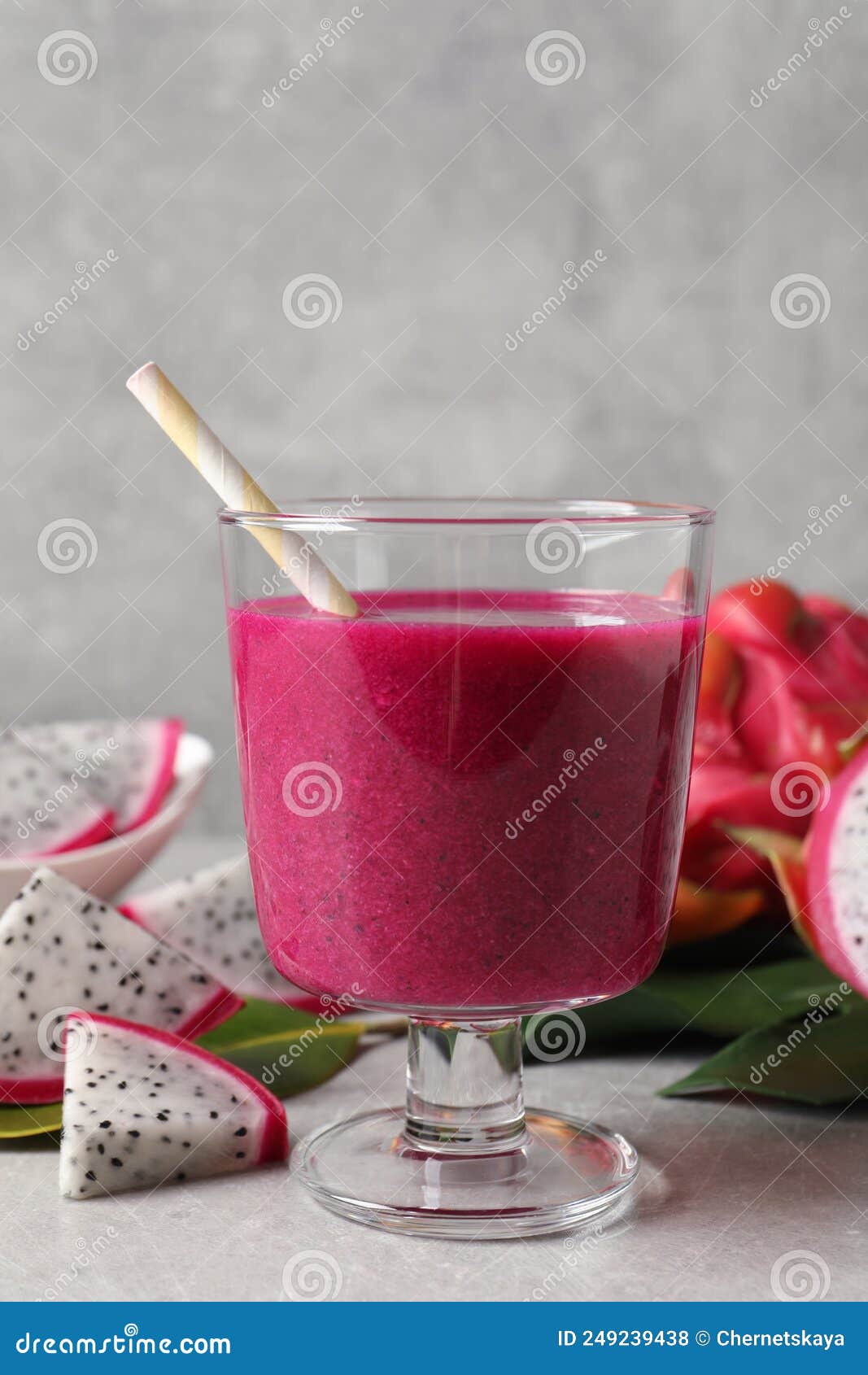 Delicious Pitahaya Smoothie and Fresh Fruits on Light Grey Table Stock ...