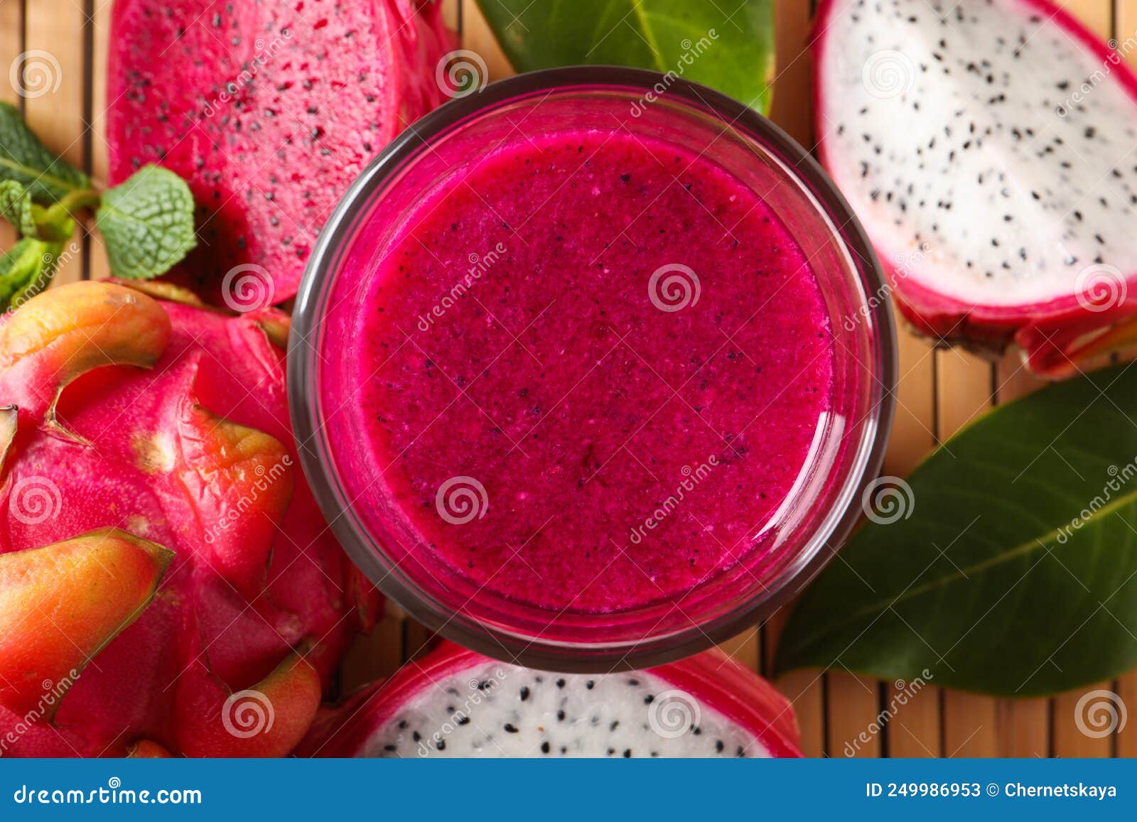 Delicious Pitahaya Smoothie and Fresh Fruits on Table, Flat Lay Stock ...