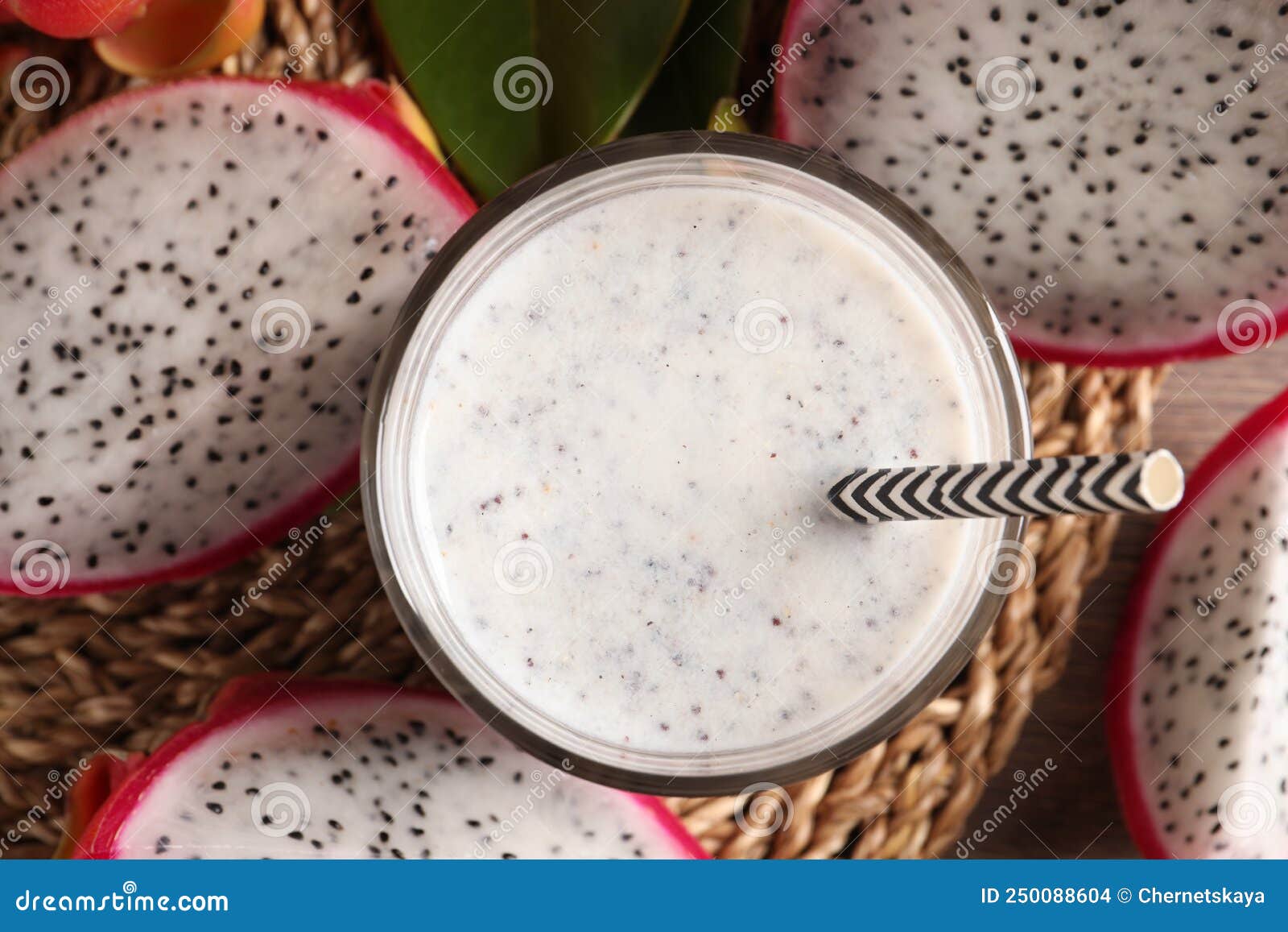 Delicious Pitahaya Smoothie and Fresh Fruits on Table, Flat Lay Stock ...