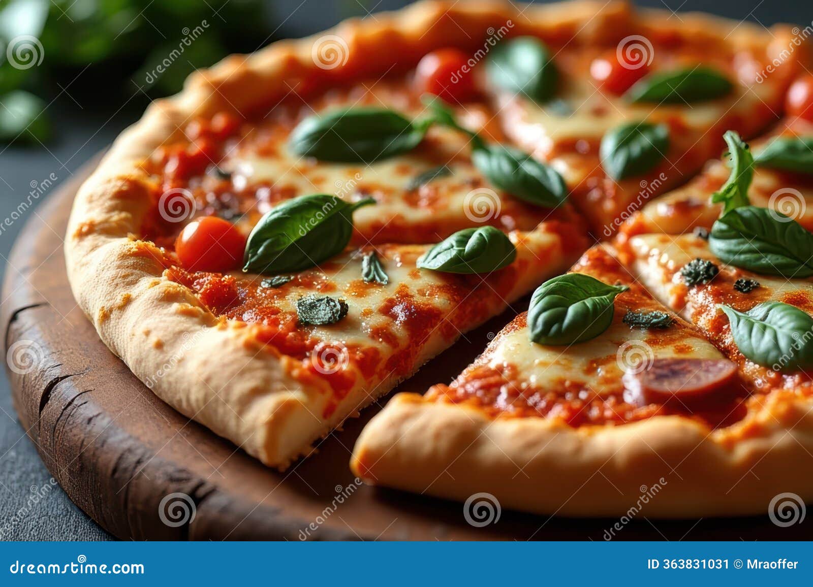 delicious pizza al taglio slice on wooden board