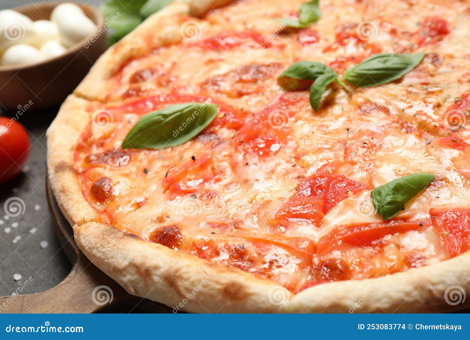 Delicious Pizza Margherita on Table, Closeup Stock Photo Image of delicious, junk 253083774
