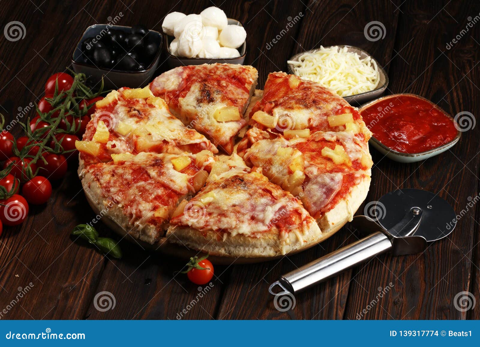 Delicious Pizza With Pineapple, Ham Slice, Bacon Slice ...