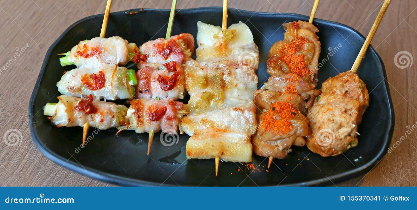 Delicious Pork and Chicken Satay, Yakitori Stock Image Image of plate