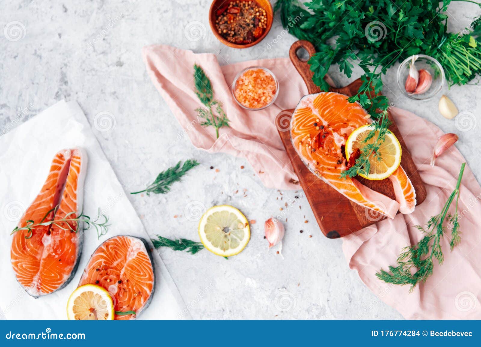 delicious portion of fresh salmon fillet with aromatic herbs