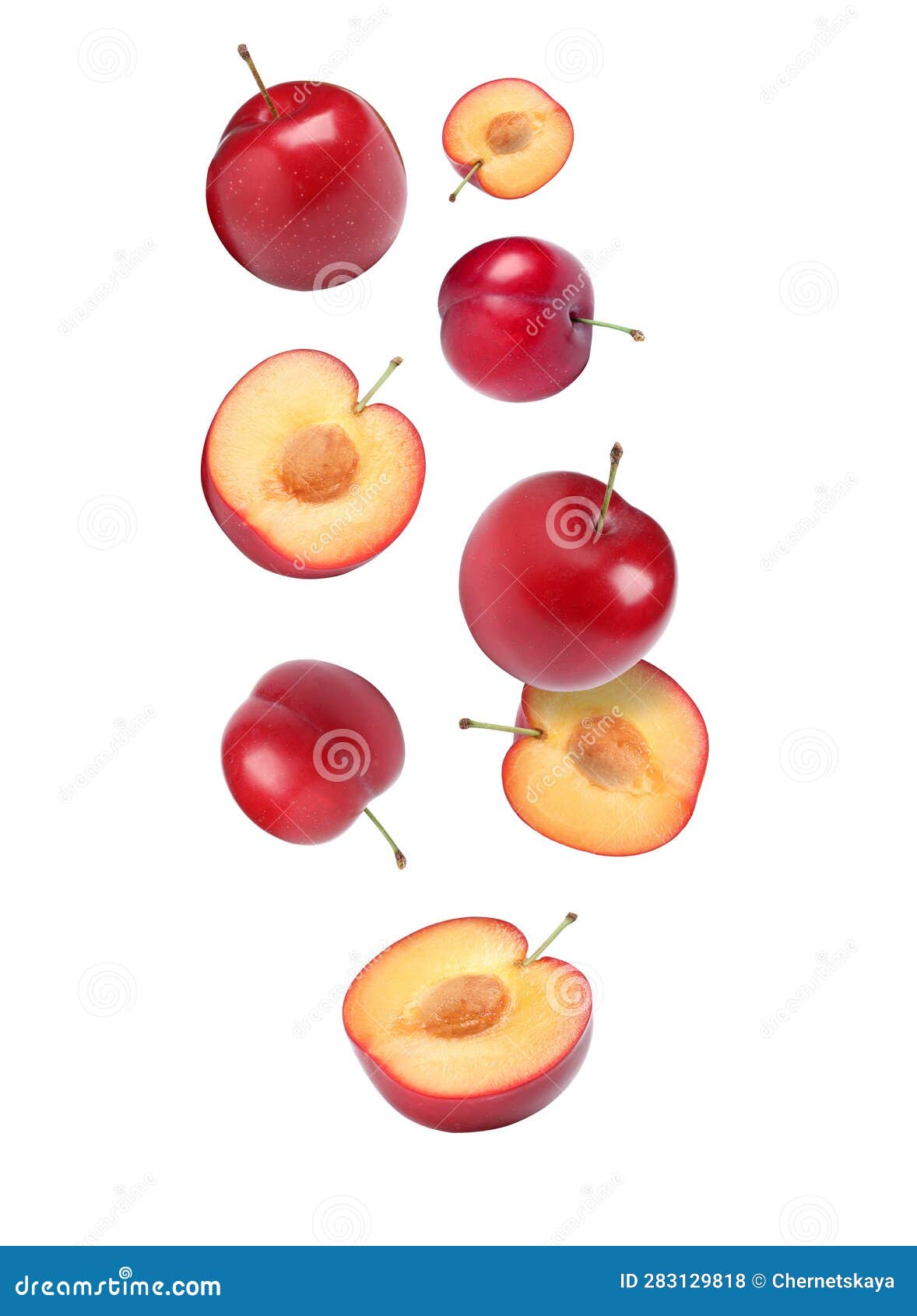 Delicious Ripe Cherry Plums Falling Isolated on White Stock Photo Image of falling, natural