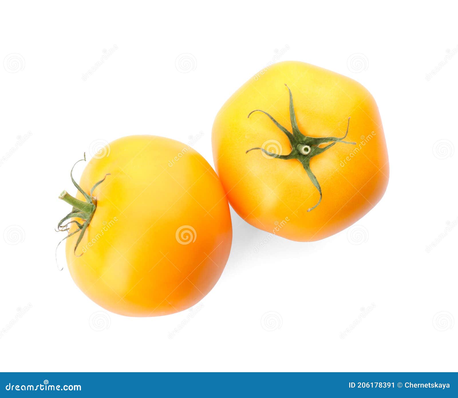 Delicious Ripe Yellow Tomatoes Isolated on White, Top View Stock Image