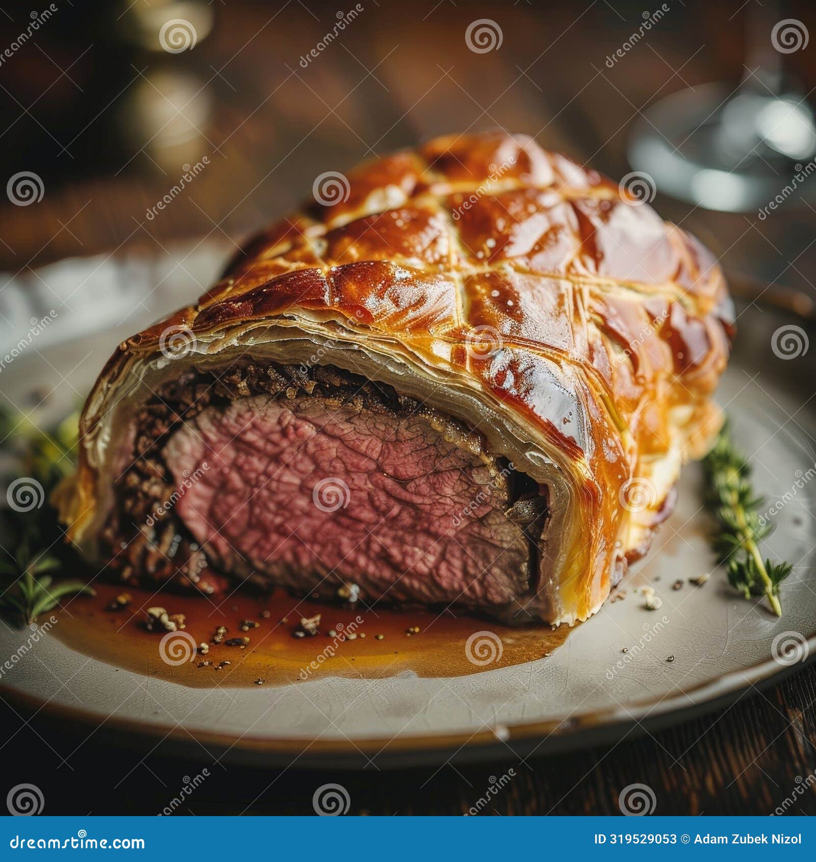 Delicious Roast Beef with Flaky Pastry Crust Stock Illustration
