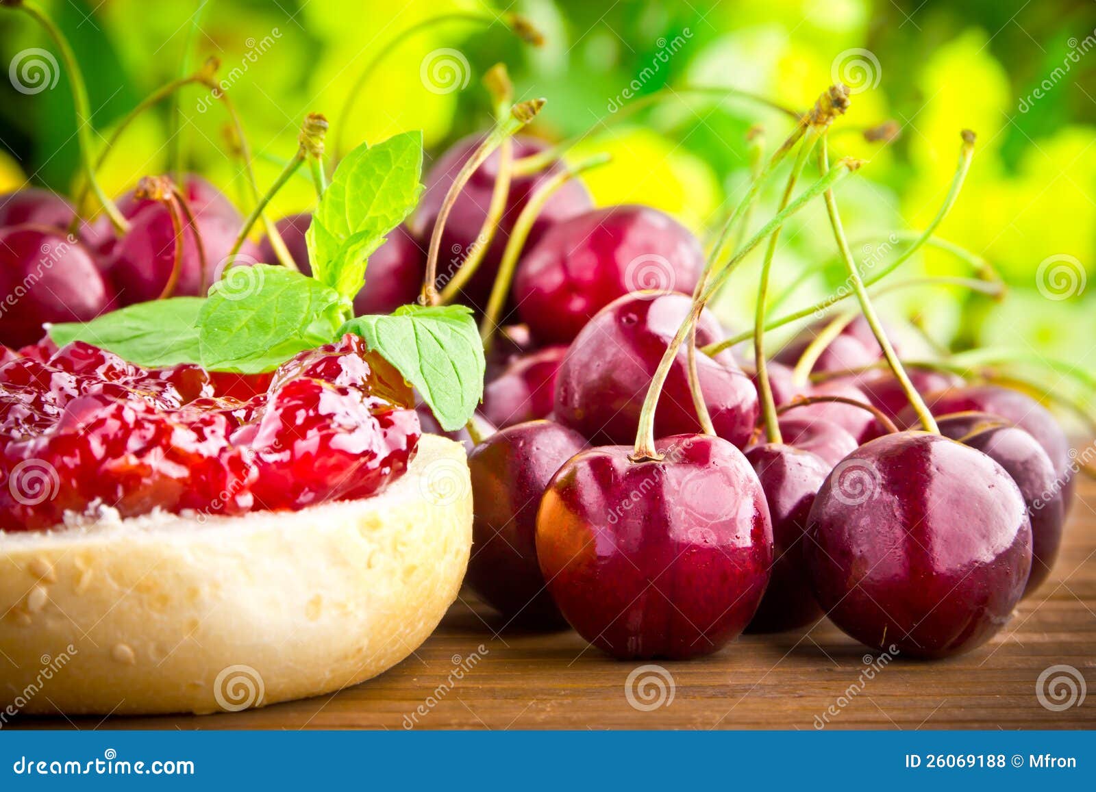 Delicious Roll with Cherry Jam and Fresh Fruits Stock Photo Image of
