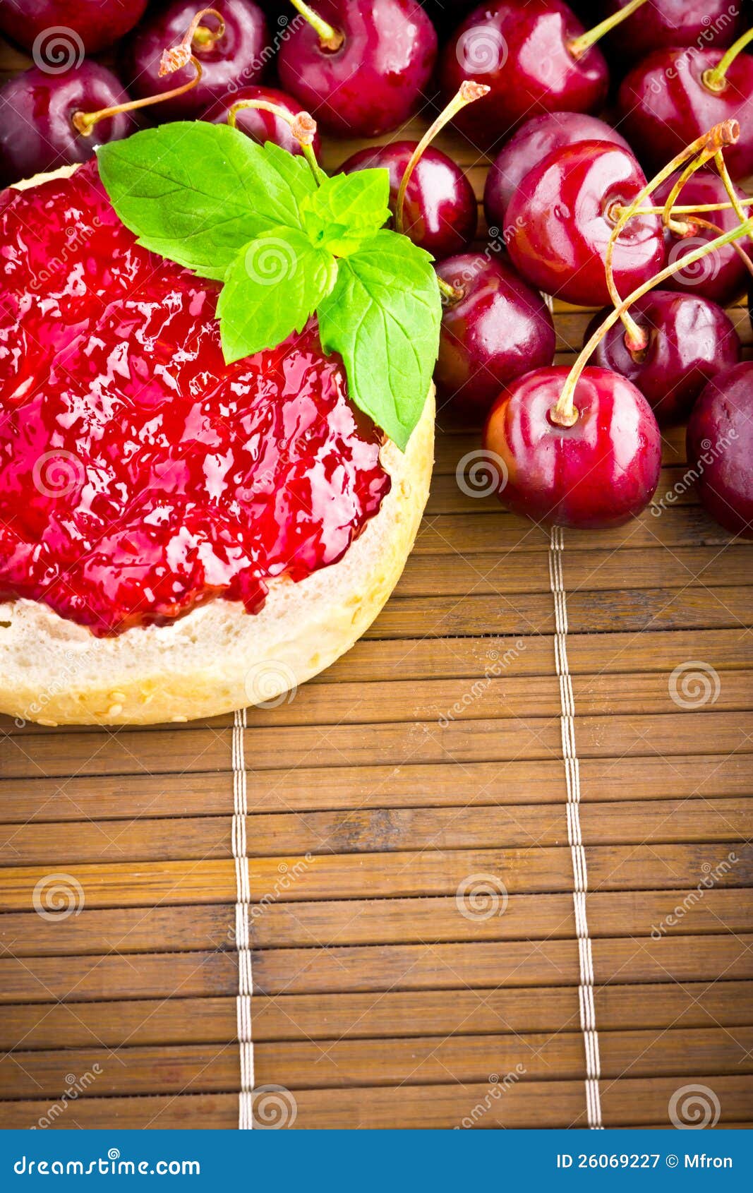Delicious Roll with Cherry Jam and Fresh Fruits Stock Image Image of