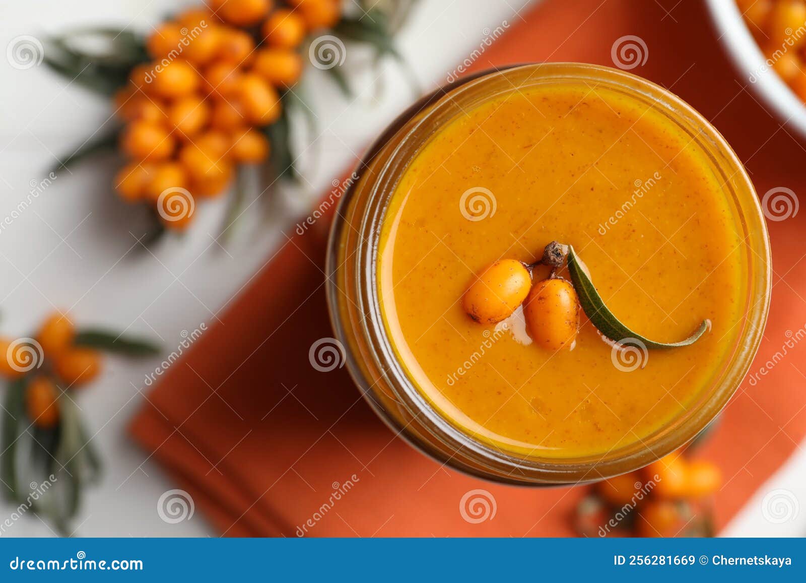 Delicious Sea Buckthorn Jam on Table, Flat Lay Stock Image Image of