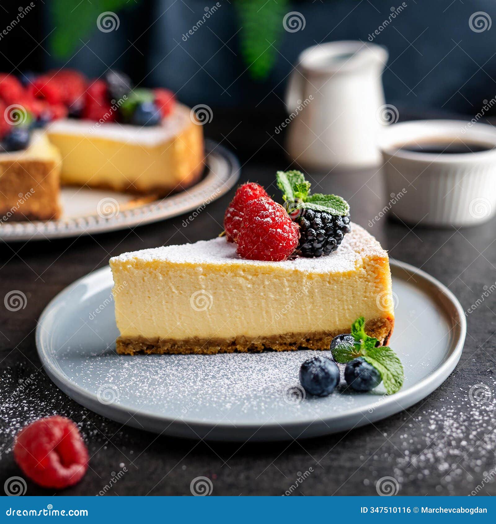 delicious slice of kasekuchen with fresh berries. ai content generation.