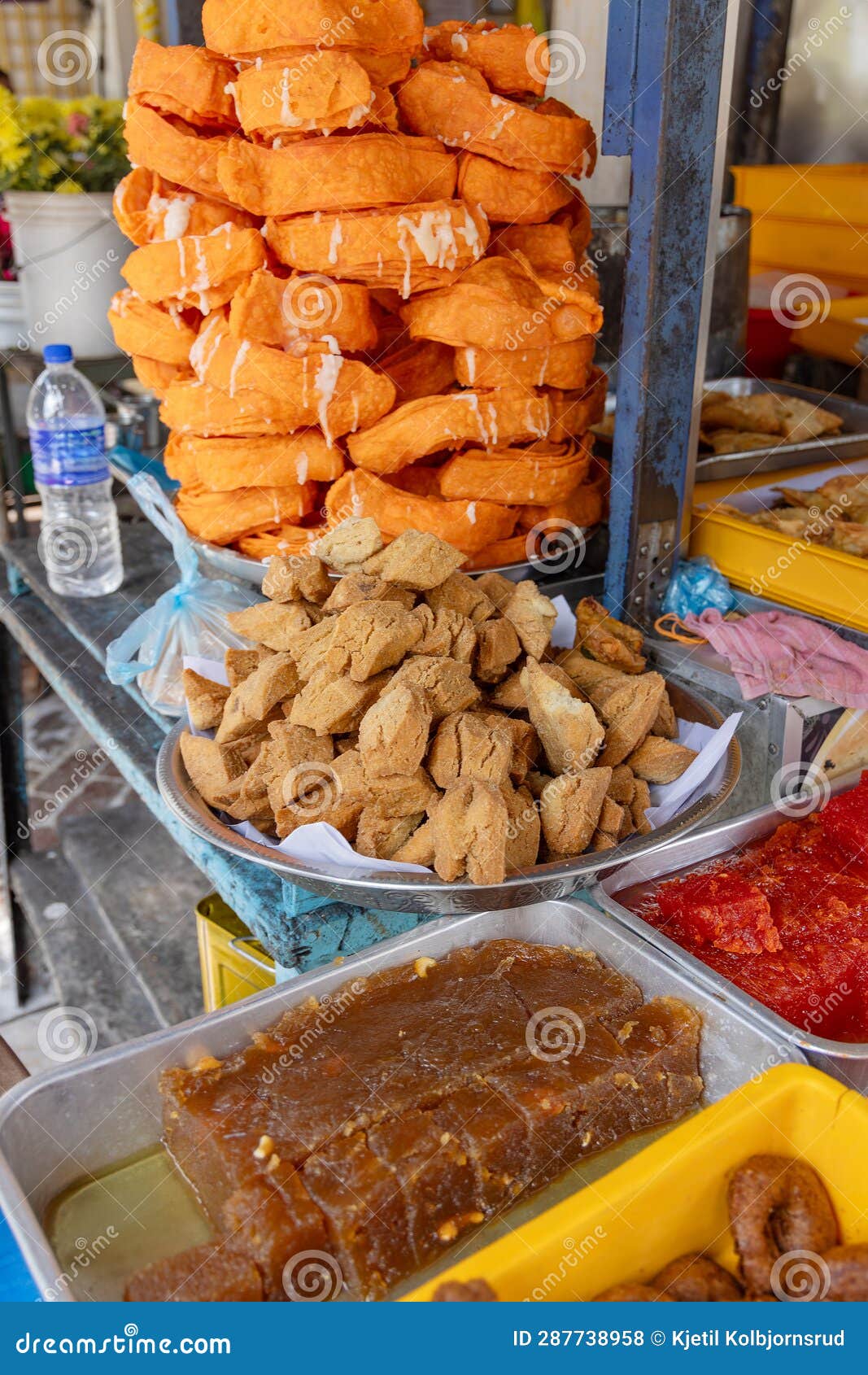Delicious Snacks and Sweets at a Street Food Stall in Asia Stock Photo