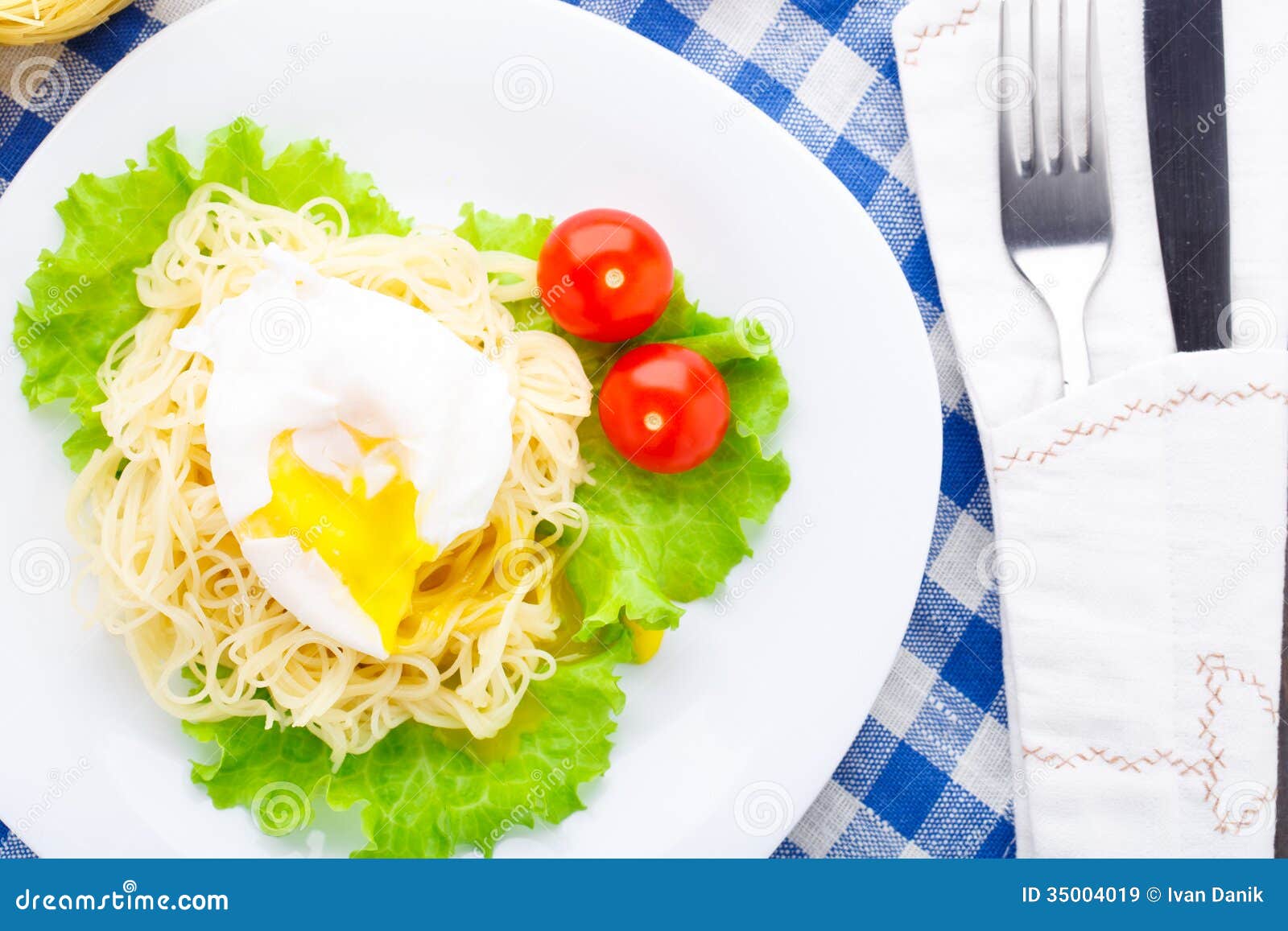 Delicious Spaghetti with Tomato and Poached Egg Stock Image Image of