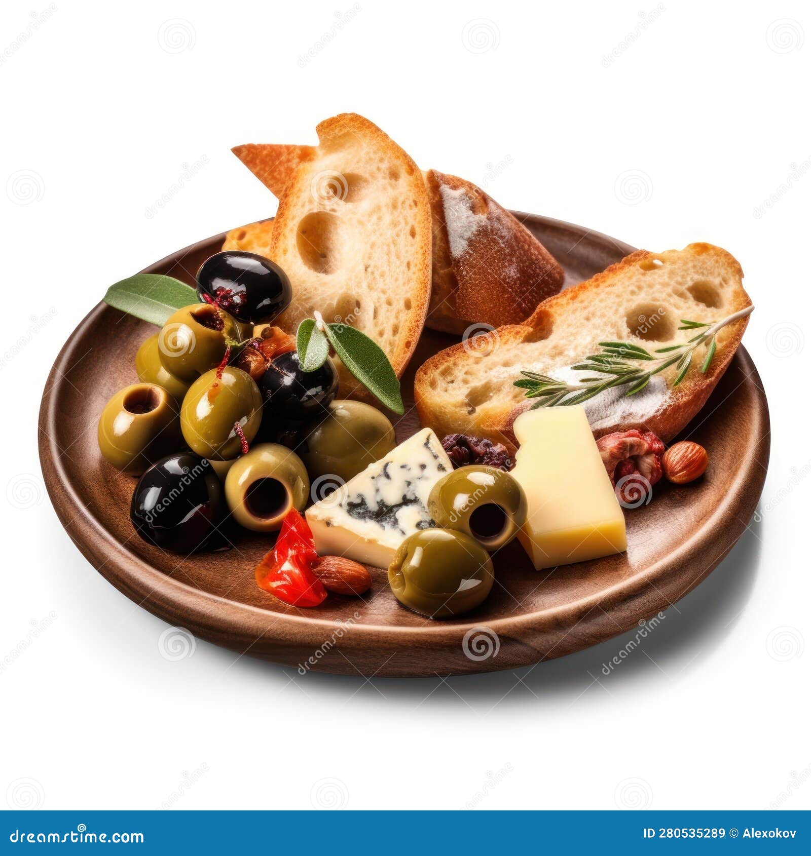 Delicious Spanish Tapas with Olives and Cheese on a Plate. Stock