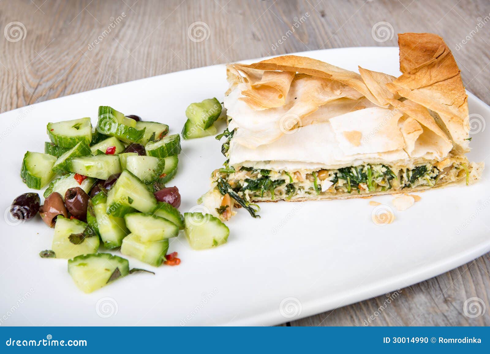 Delicious Spinach and Feta Cheese Pie, with Filo Pastry Stock Photo