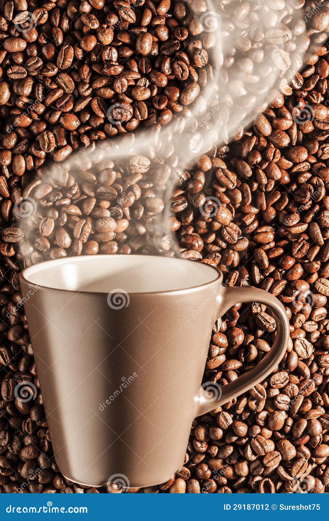 Delicious Steaming Hot Coffee on Beans 4 Stock Photo Image of