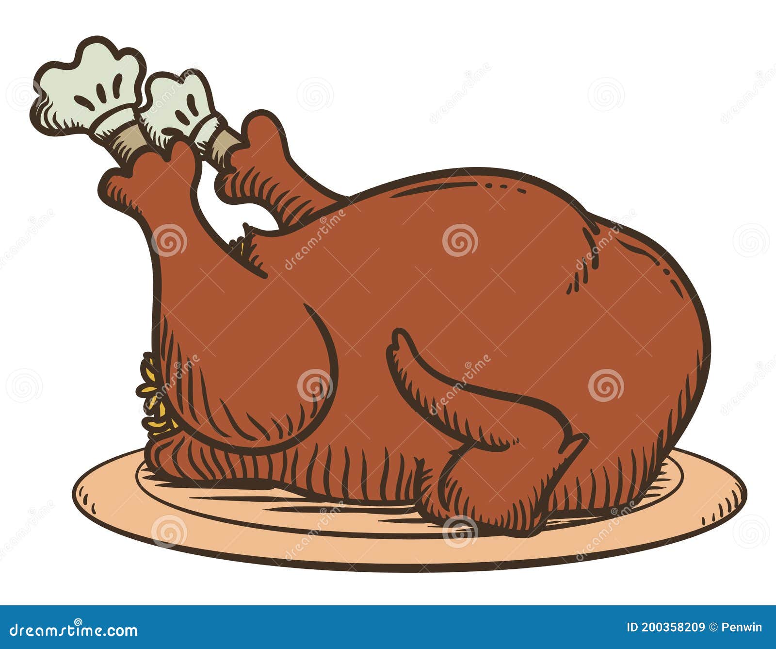 Delicious Stuffed Turkey Over Plate in Retro Style, Vector Illustration ...