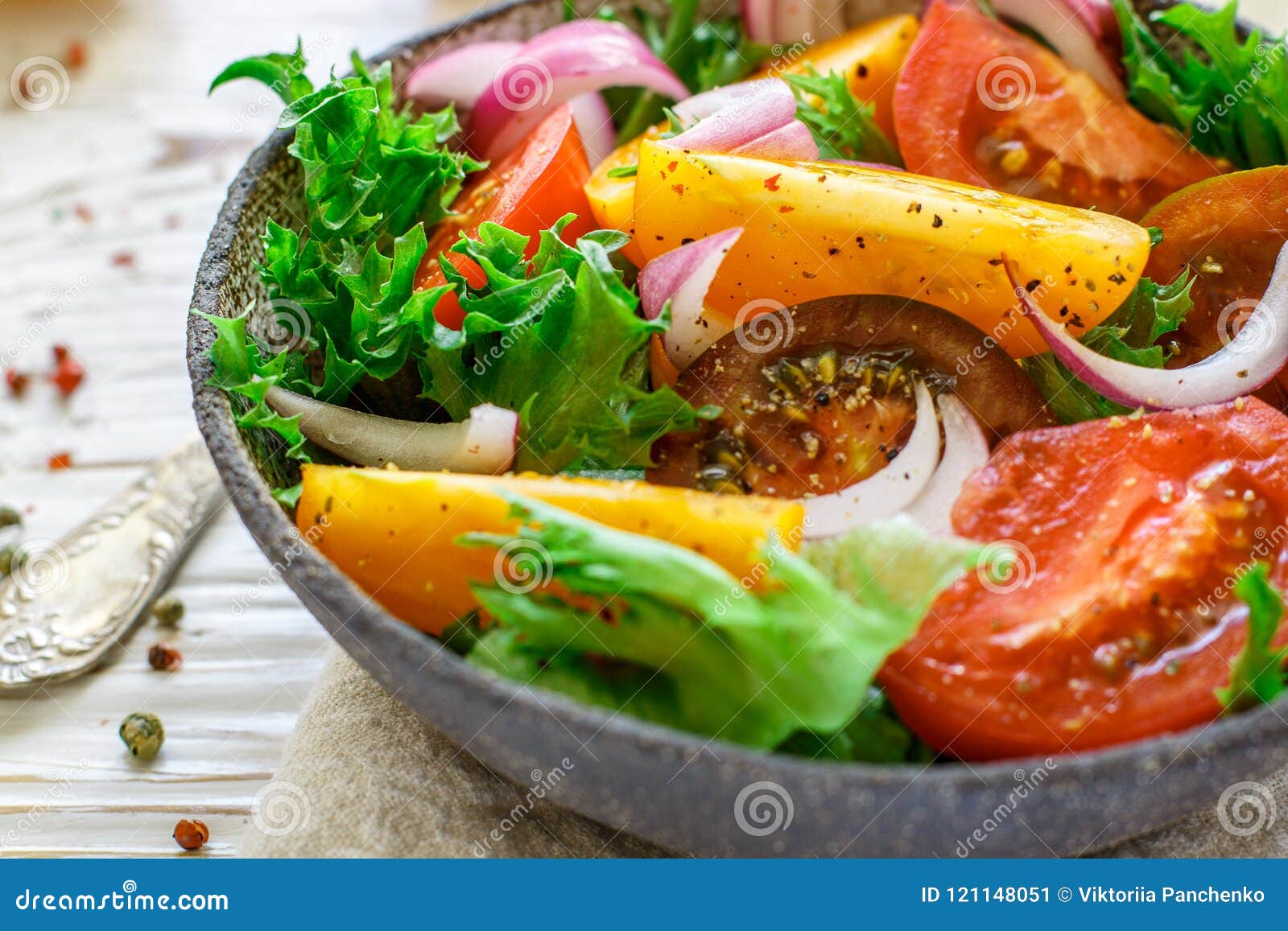 Delicious Summer Salad of Colorful Yellow, Red and Black Ripe Tomatoes ...